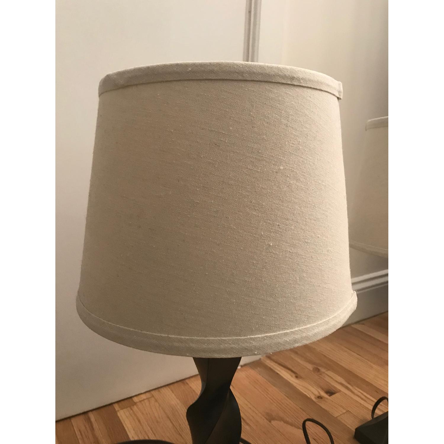 Bronze Twisted Table Lamp Bases w/ Linen Shades - image-3