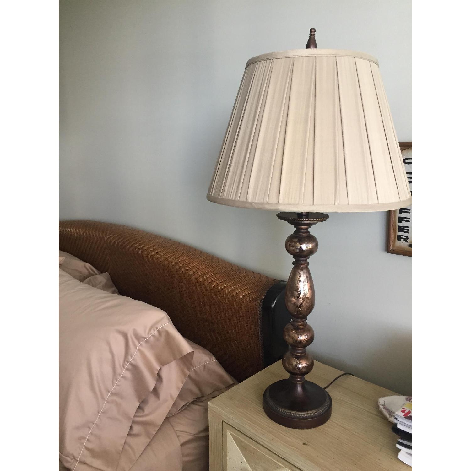 Bronze Colored Glass Table Lamps w/ Tan Pleated Shades - image-1