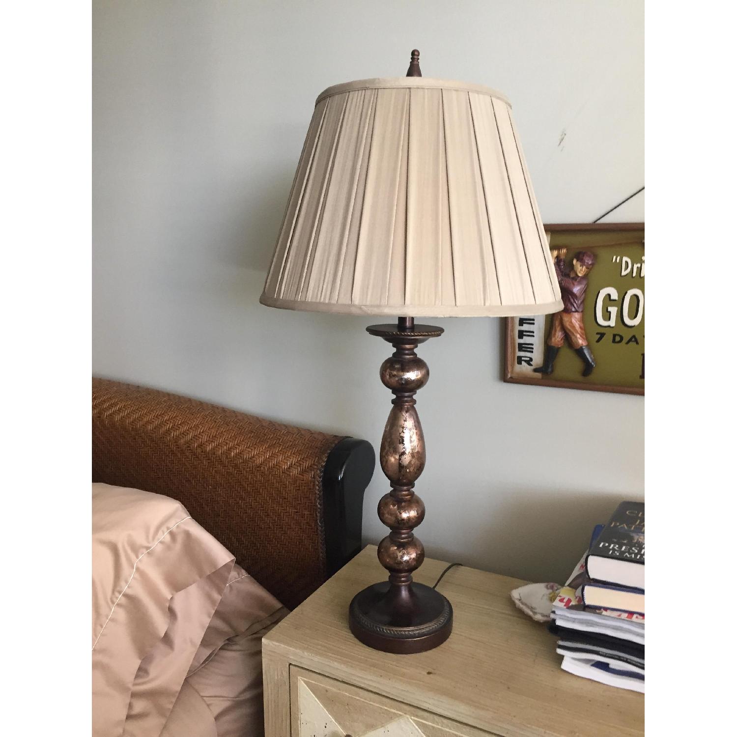 Bronze Colored Glass Table Lamps w/ Tan Pleated Shades - image-2