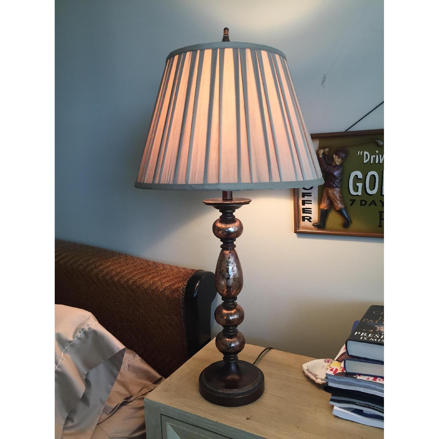 Bronze Colored Glass Table Lamps w/ Tan Pleated Shades - image-3
