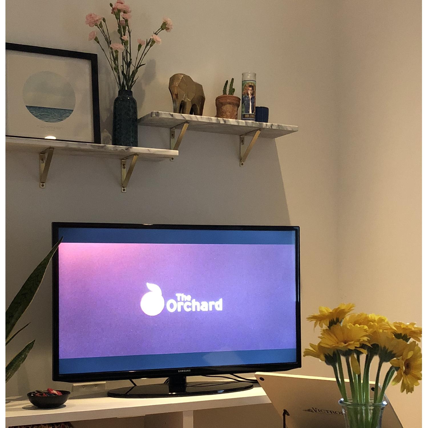 CB2 Marble Wall Mounted Shelves w/ Brass Accents - image-3