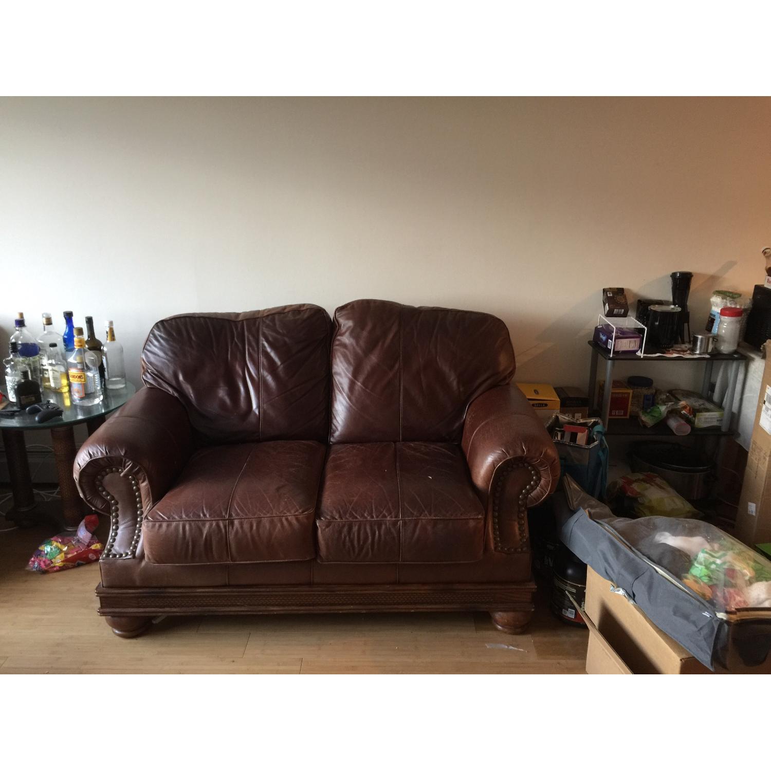 Brown Faux Leather 2-Seater Sofa - image-2