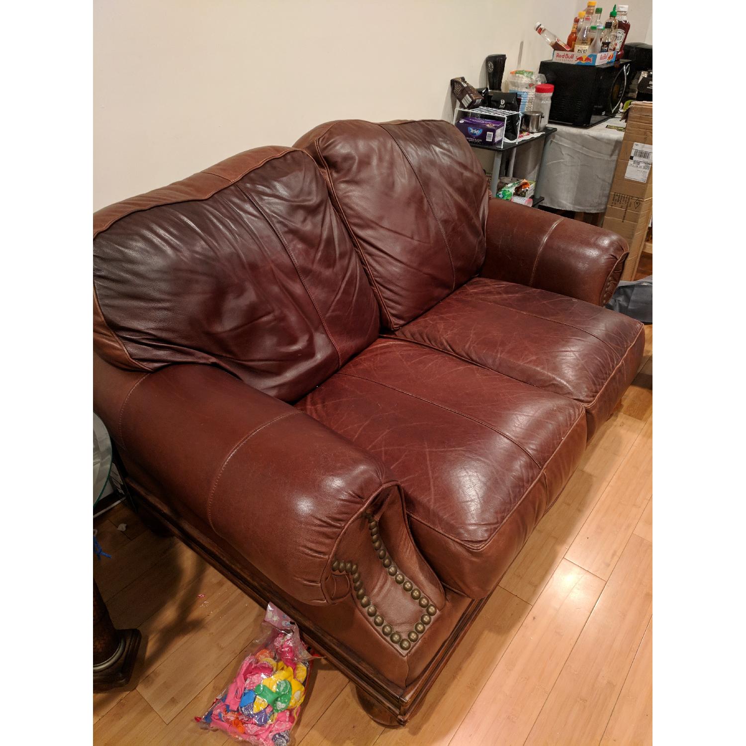 Brown Faux Leather 2-Seater Sofa - image-6