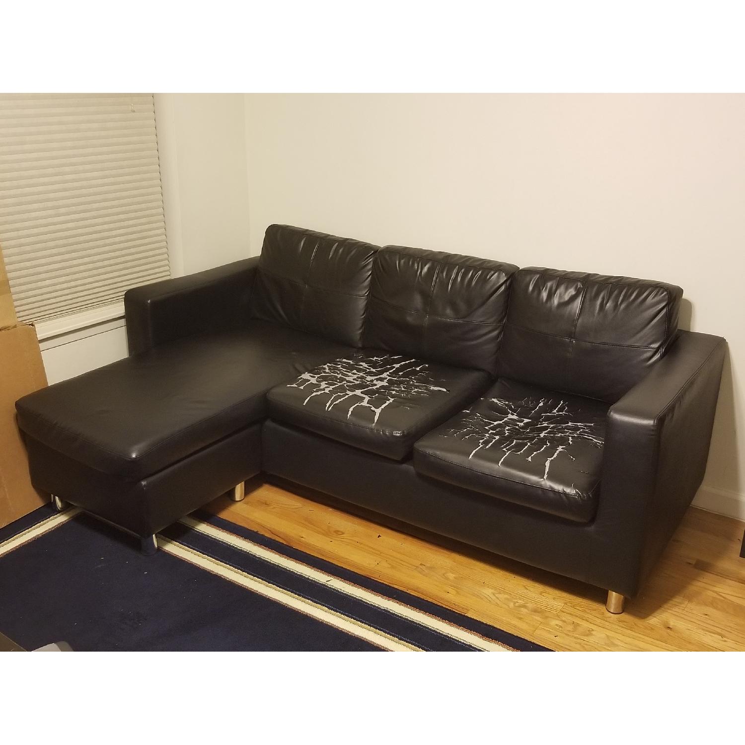 Reversible Small Leather Sectional w/ Chaise - image-1