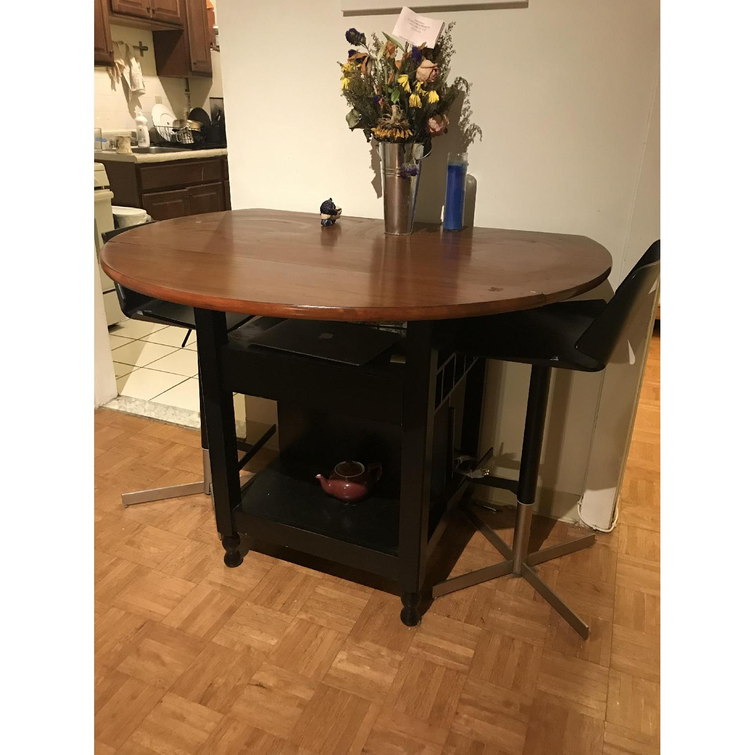 Crate & Barrel Round Drop Leaf Table w/ Storage - image-2