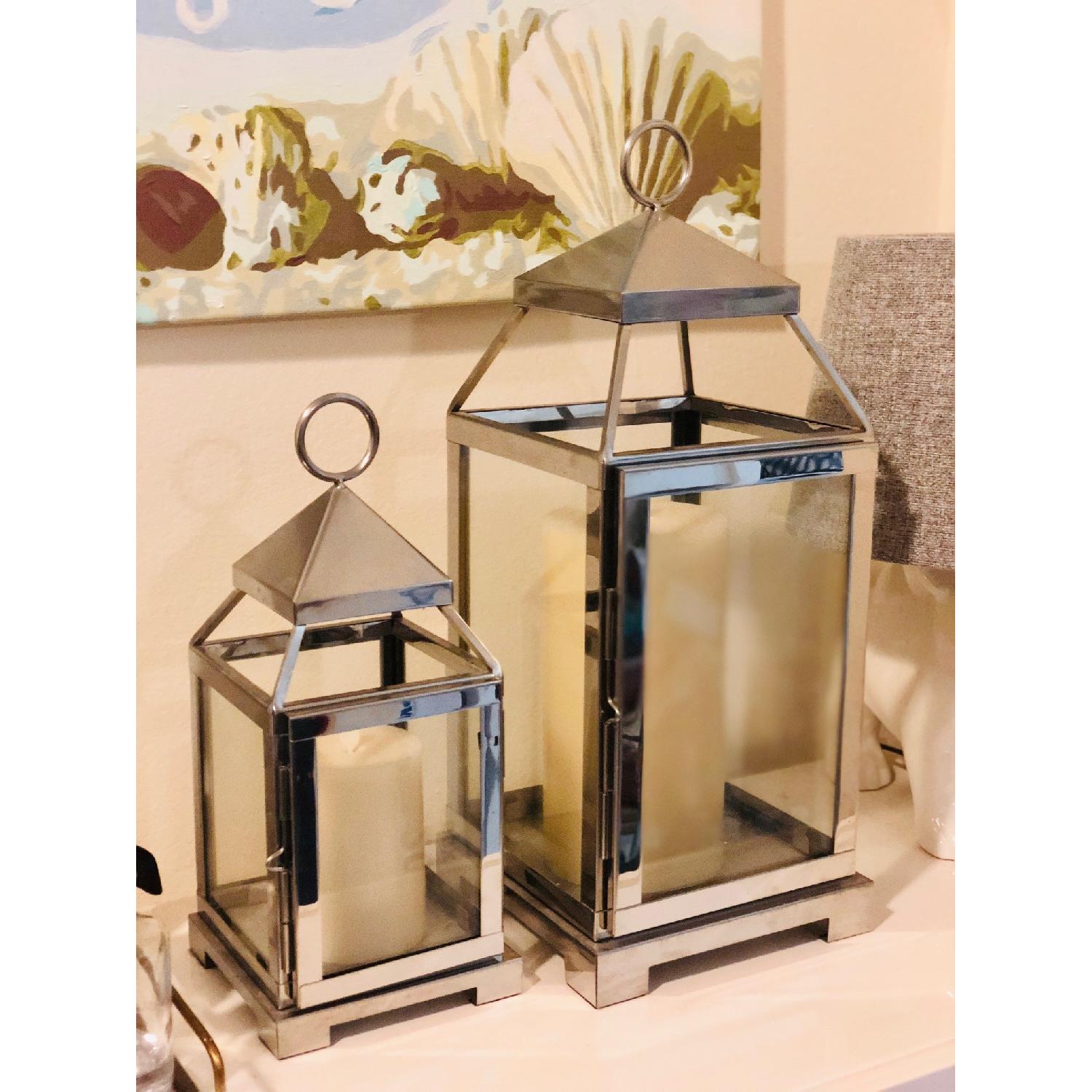 Pottery Barn Medium Malta Lantern w/ Silver Finish - image-3