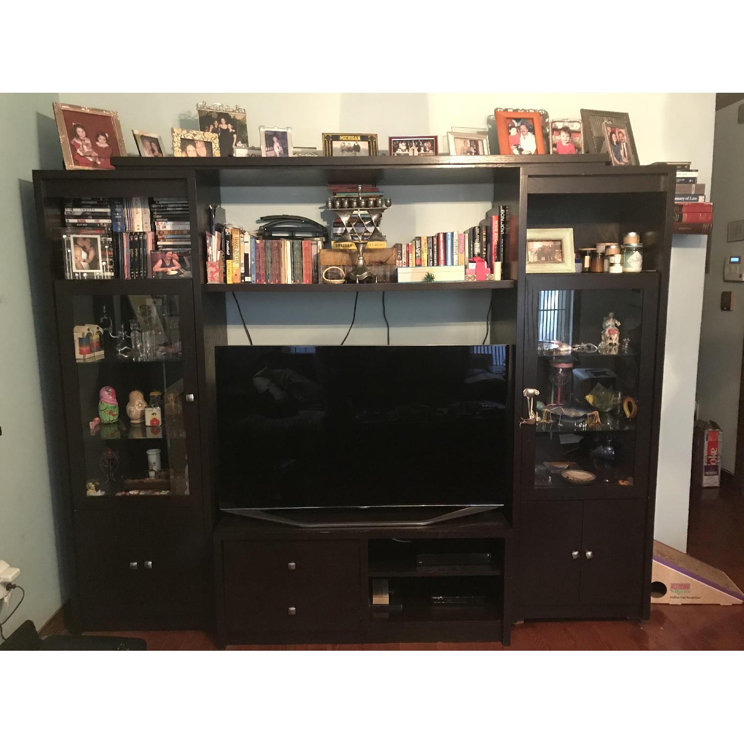 Raymour & Flanigan Wood Wall Unit w/ Glass Doors - AptDeco Raymour & Flanigan Wood Wall Unit w/ Glass Doors - AptDeco