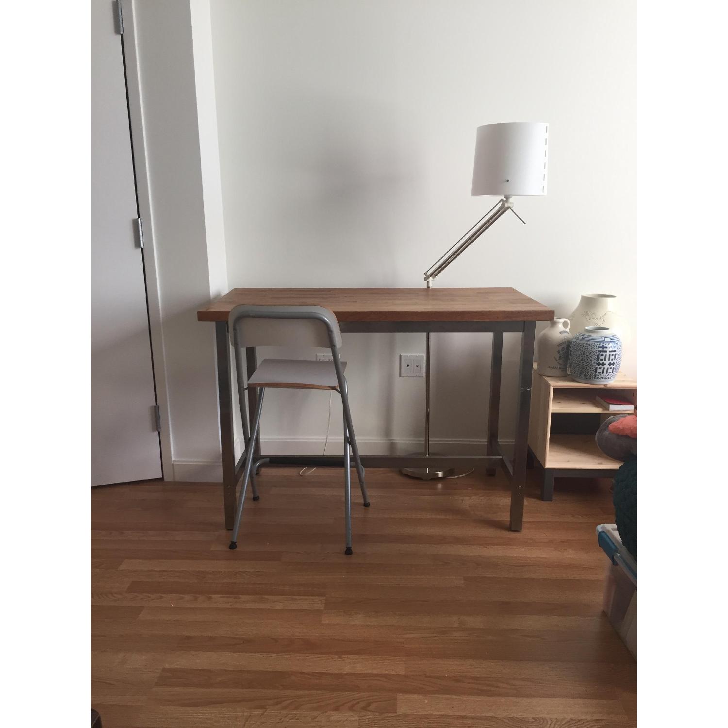 Ikea Solid Wood Kitchen Island on Stainless Steel Legs AptDeco