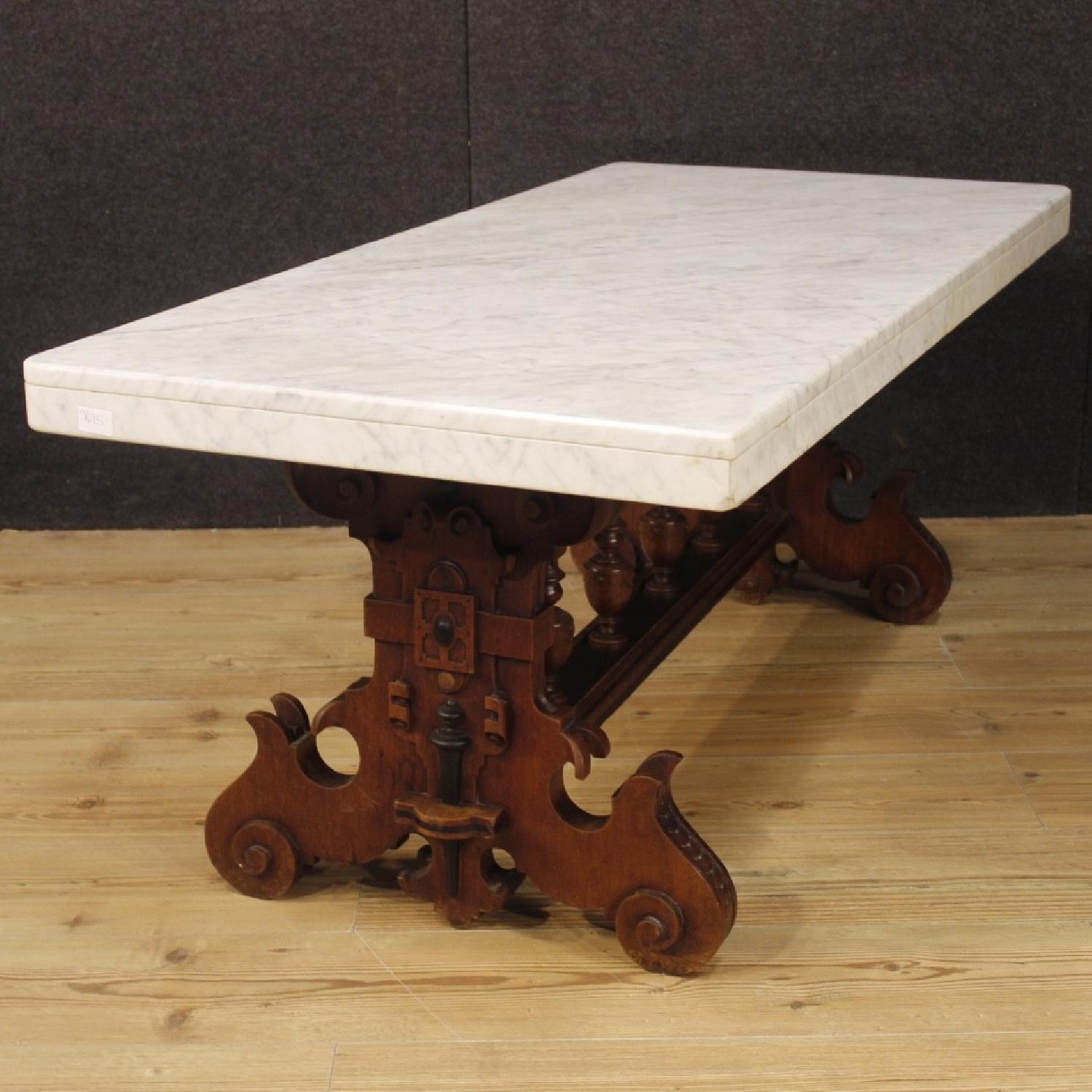 Oak Wood Marble Top Dutch Renaissance Style Coffee Table AptDeco