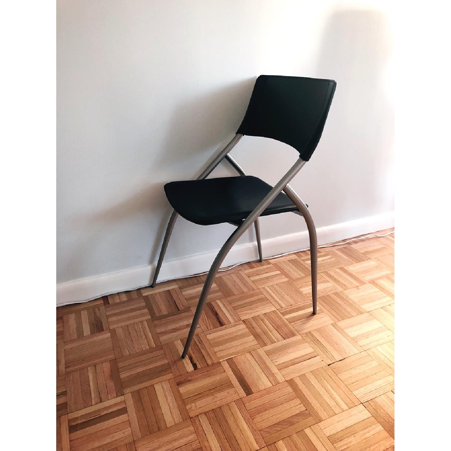 Calligaris Black Leather & Metal Dining Chairs - image-2