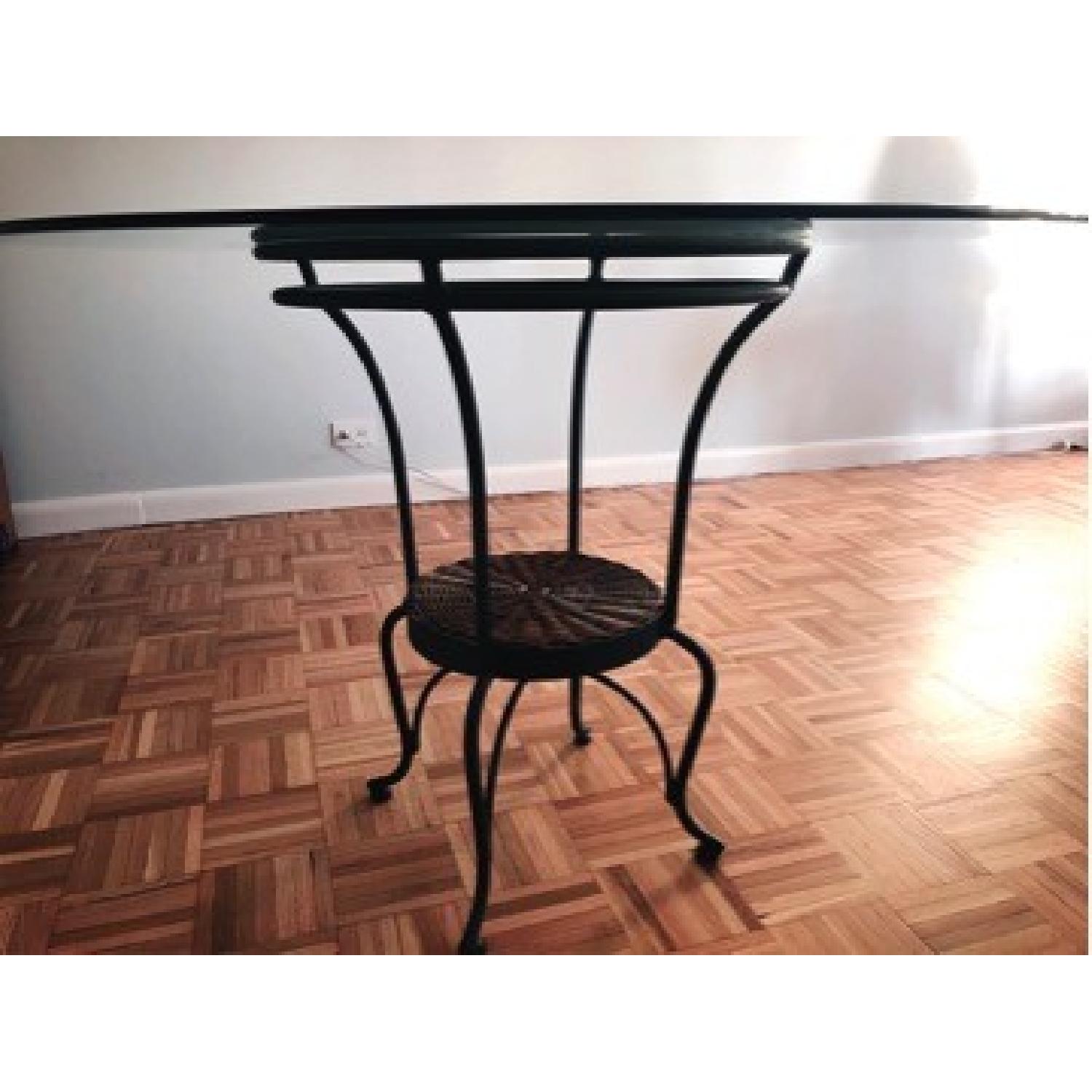 Vintage Round Glass Top Dining Table w/ Wrought Iron Legs - image-2
