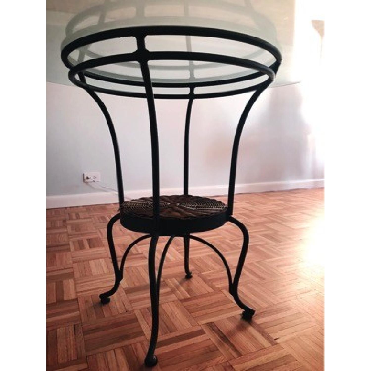 Vintage Round Glass Top Dining Table w/ Wrought Iron Legs - image-3