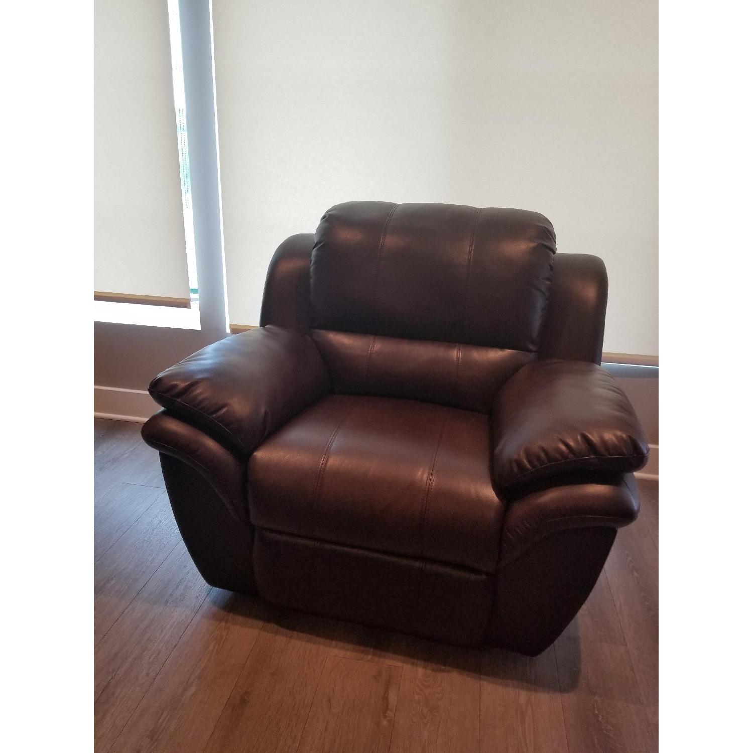 Raymour & Flanigan Brown Leather Loveseat + Recliner - image-3