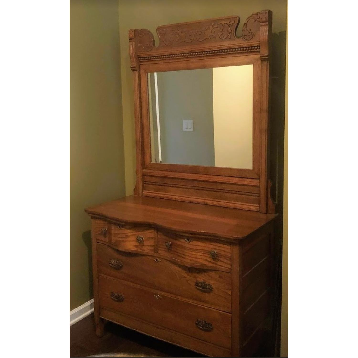 Vintage Oak Wood Dresser w/ Mirror - image-1