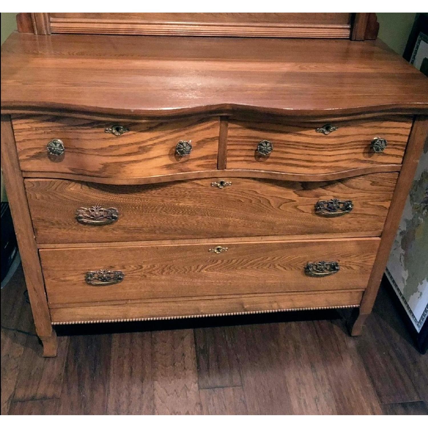 Vintage Oak Wood Dresser w/ Mirror - image-4