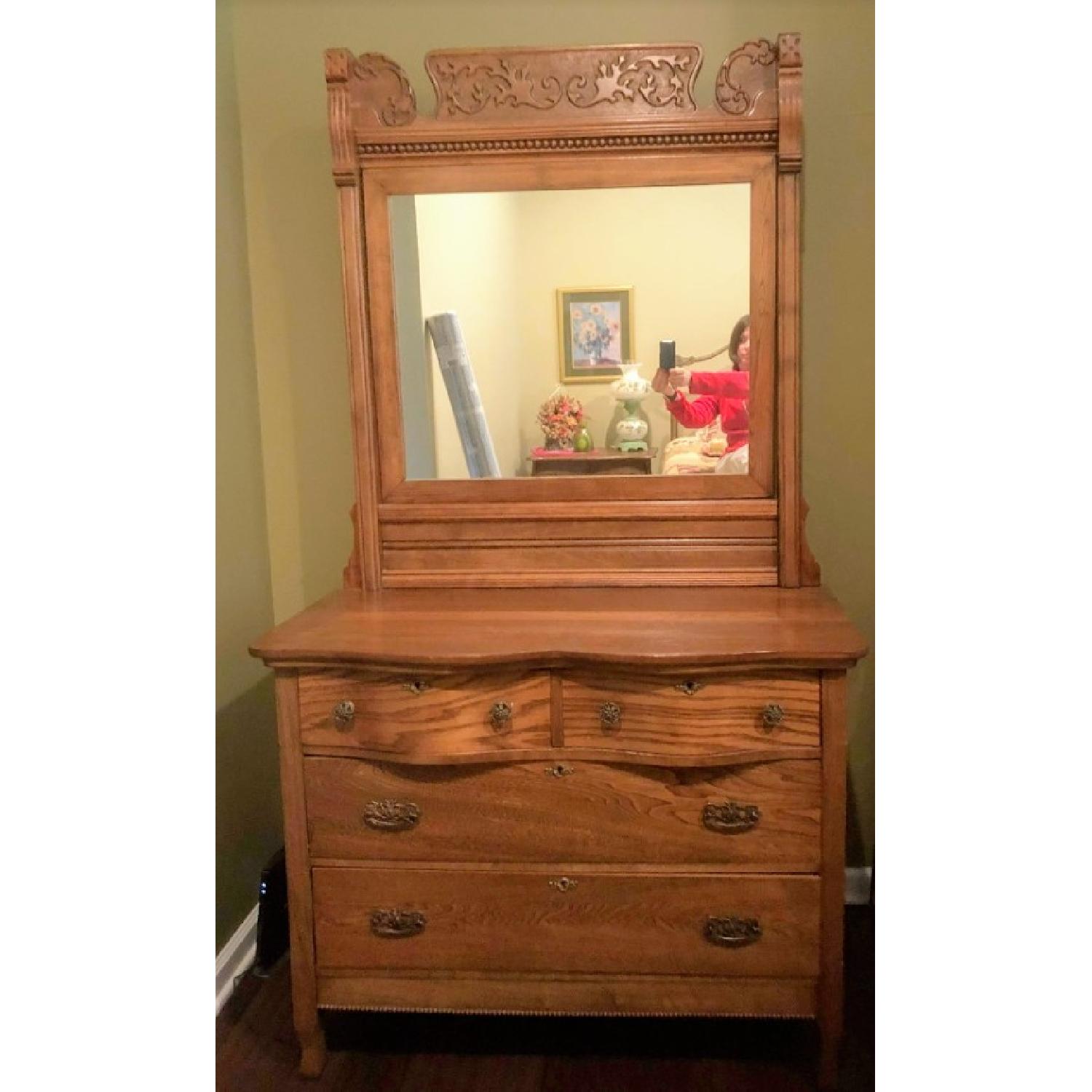 Vintage Oak Wood Dresser w/ Mirror - image-6