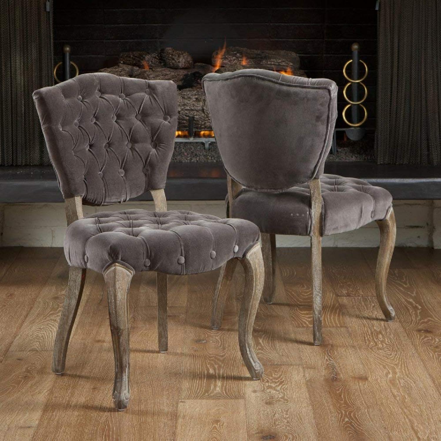Velvet Tufted Grey Dining Chairs - image-4
