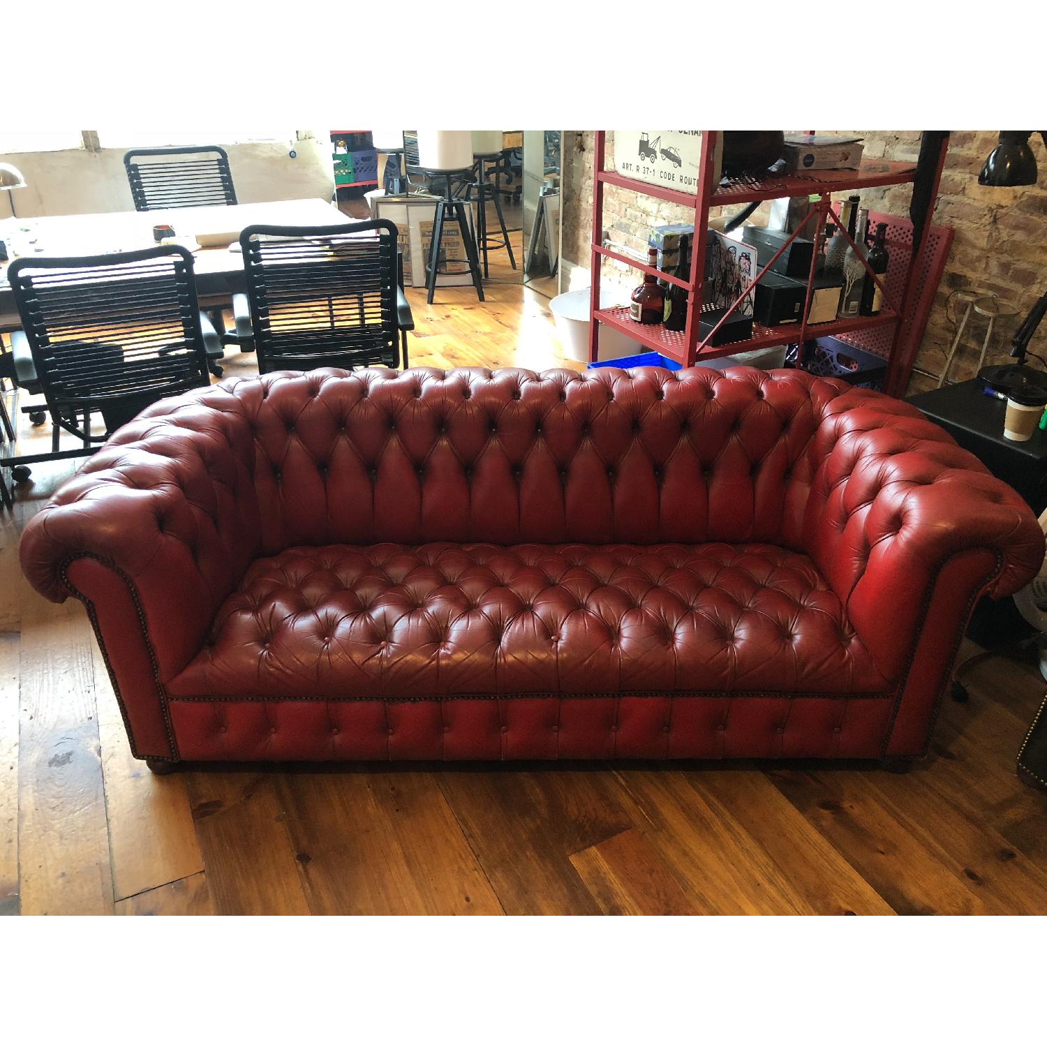 1950s Art Deco Chesterfield Tufted Red Leather Sofa - image-1