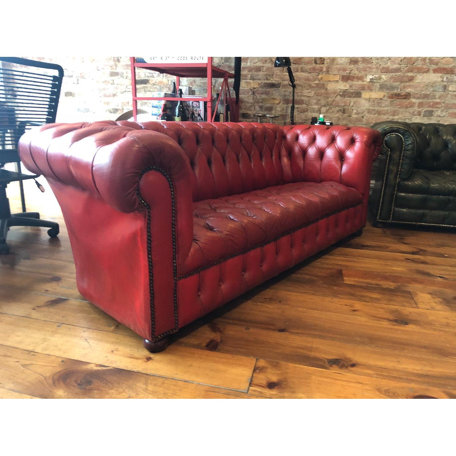 1950s Art Deco Chesterfield Tufted Red Leather Sofa - image-2