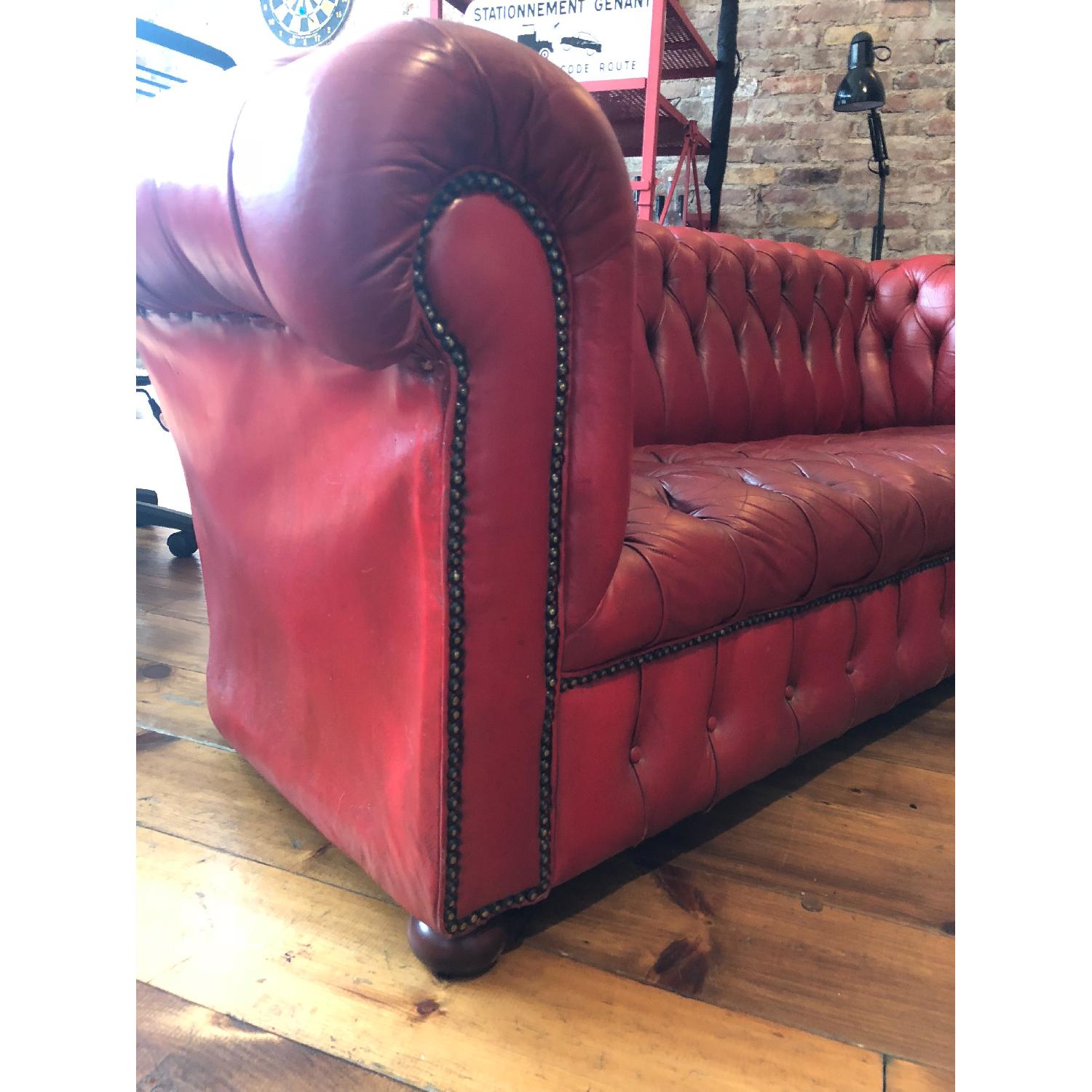 1950s Art Deco Chesterfield Tufted Red Leather Sofa - image-4