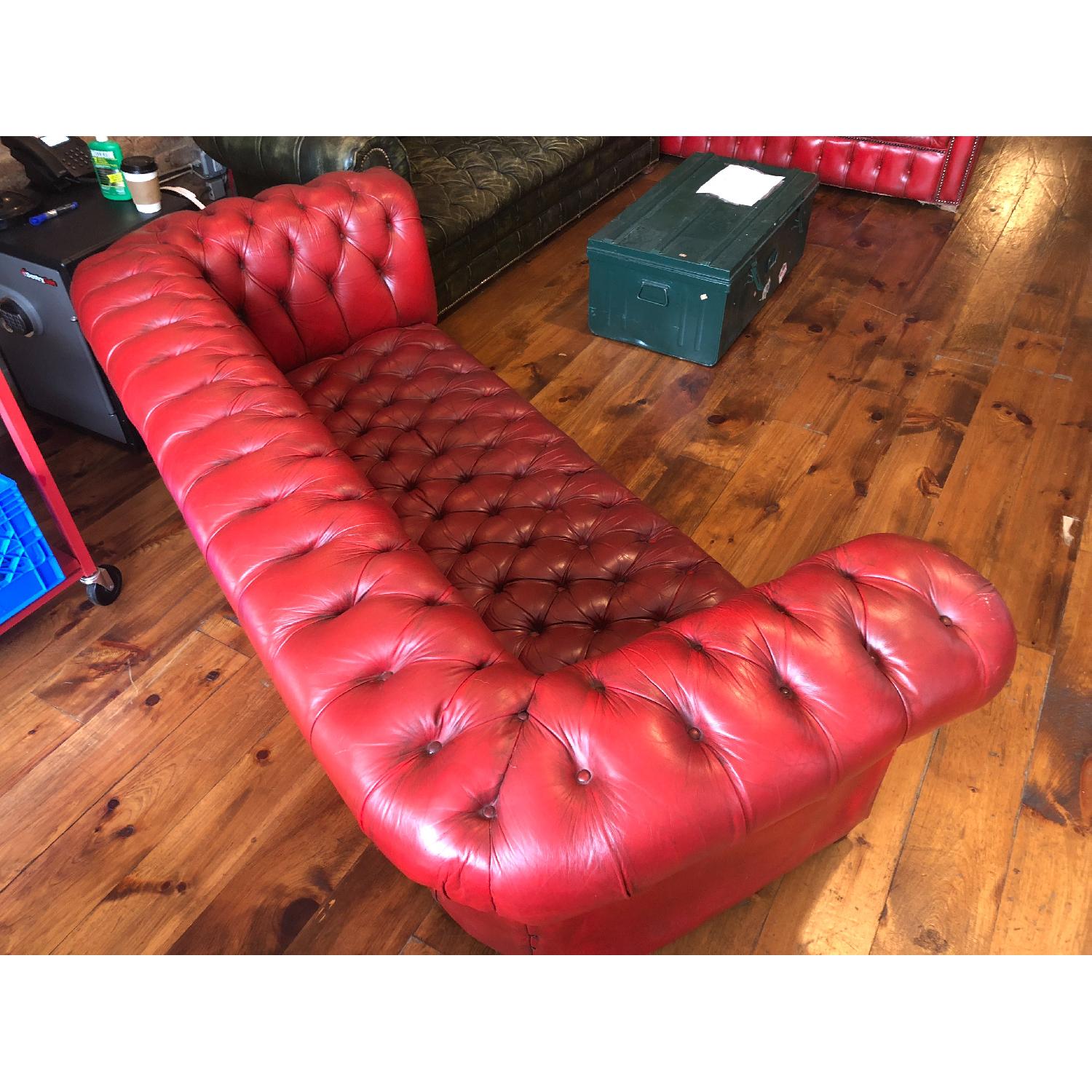 1950s Art Deco Chesterfield Tufted Red Leather Sofa - image-5