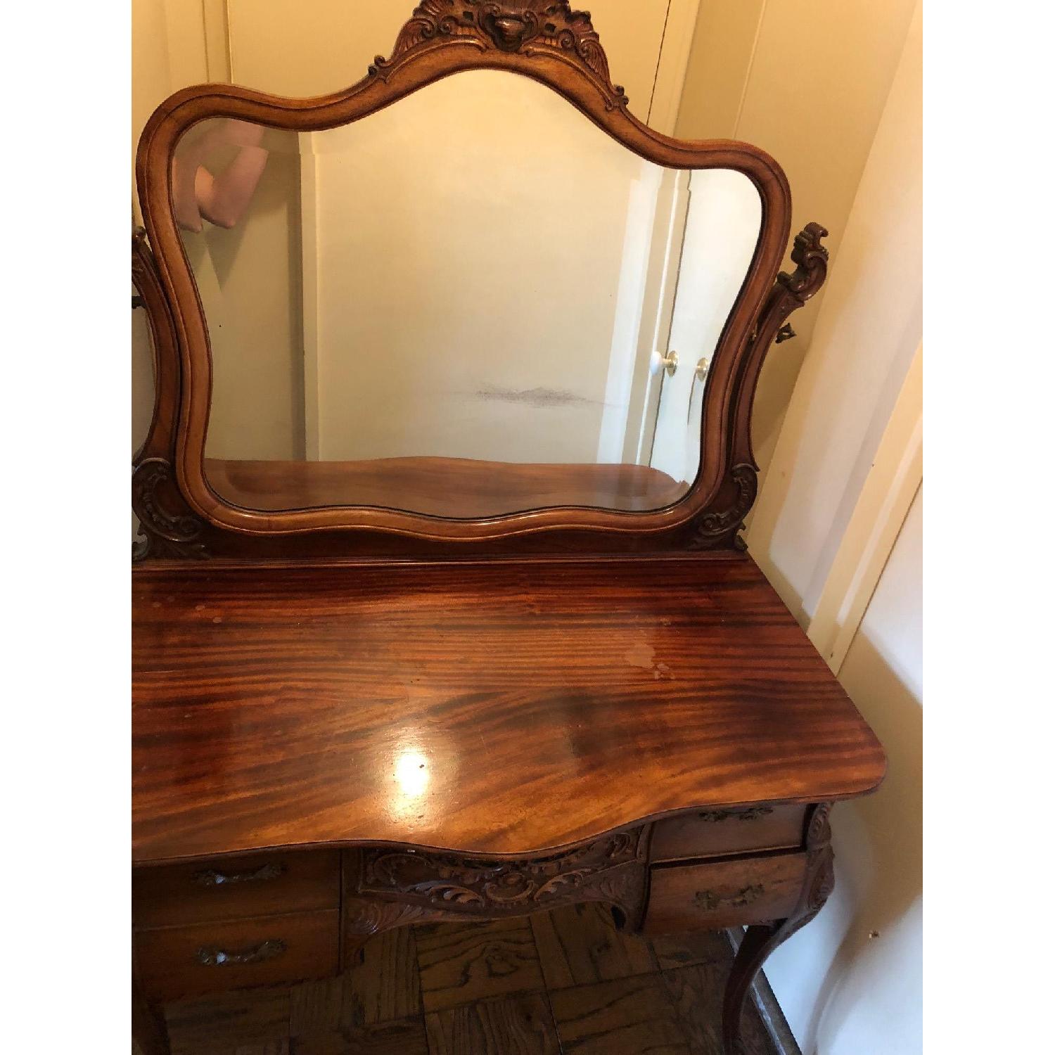 Victorian Mirrored Dressing Table w/ Upholstered Bench - image-1