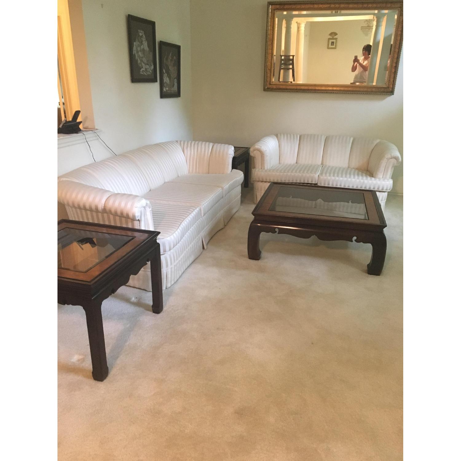 White on White Stripe Sofa + Loveseat - image-1