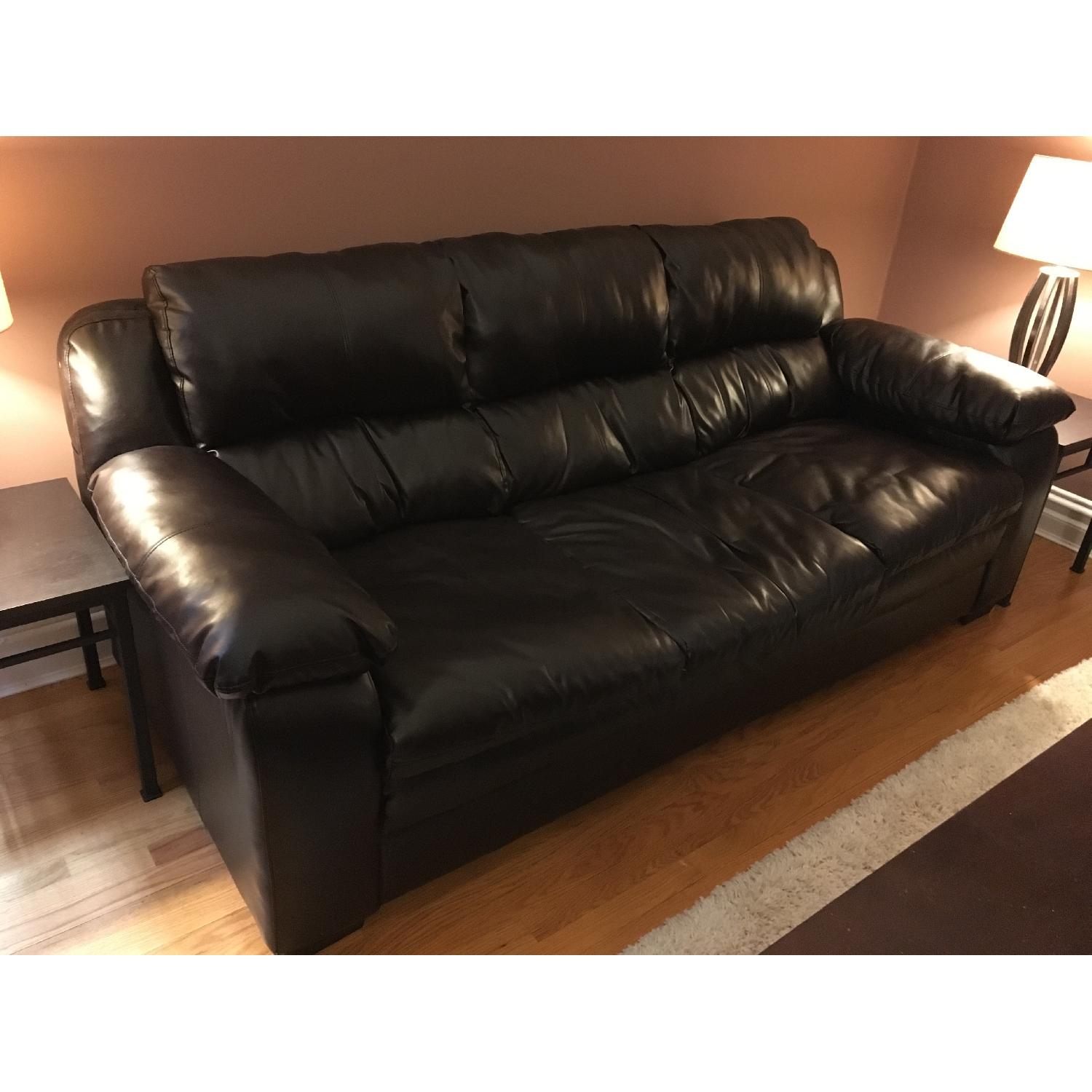 Jordan's Furniture Brown Leather Couch - image-1