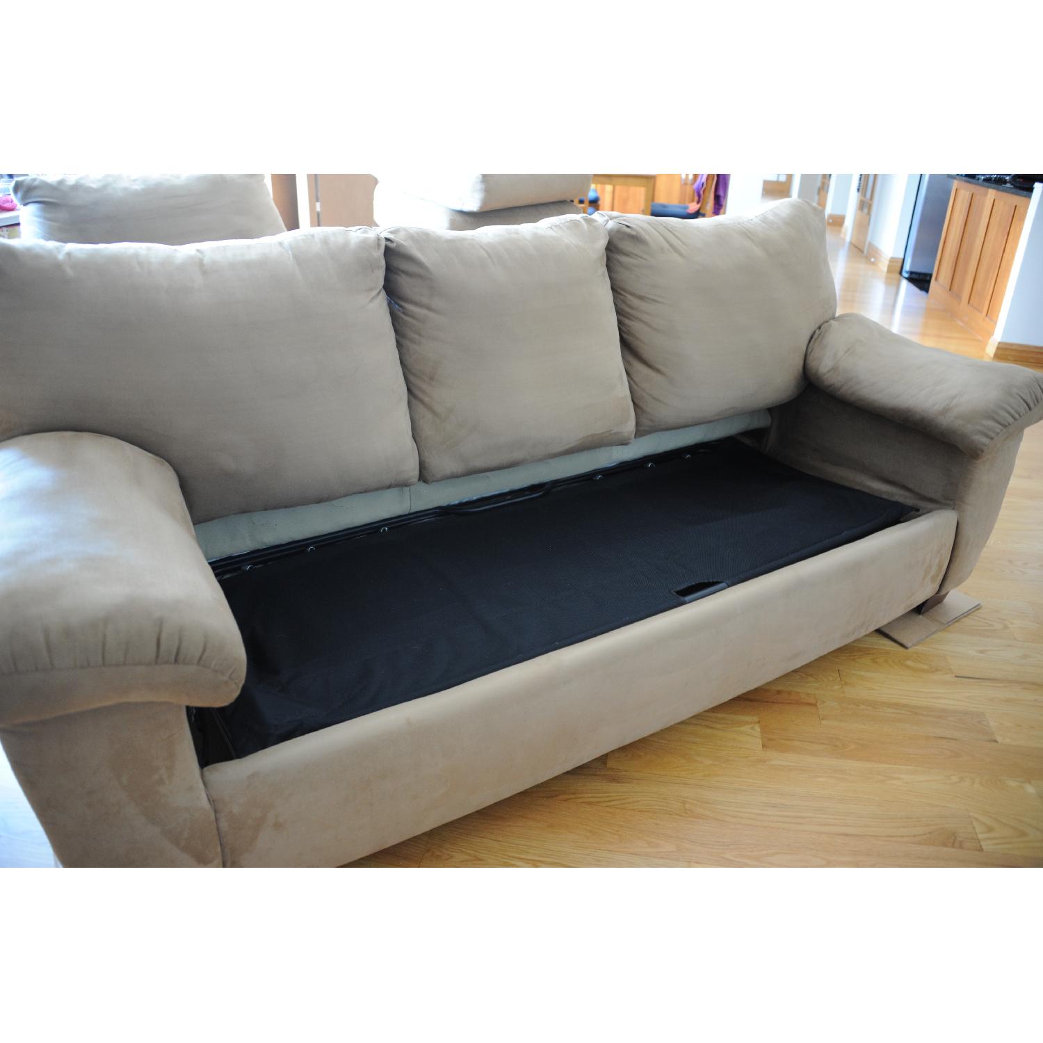 Stratford Company Khaki MicroFiber Sleeper Sofa + Recliner & Ottoman - image-3