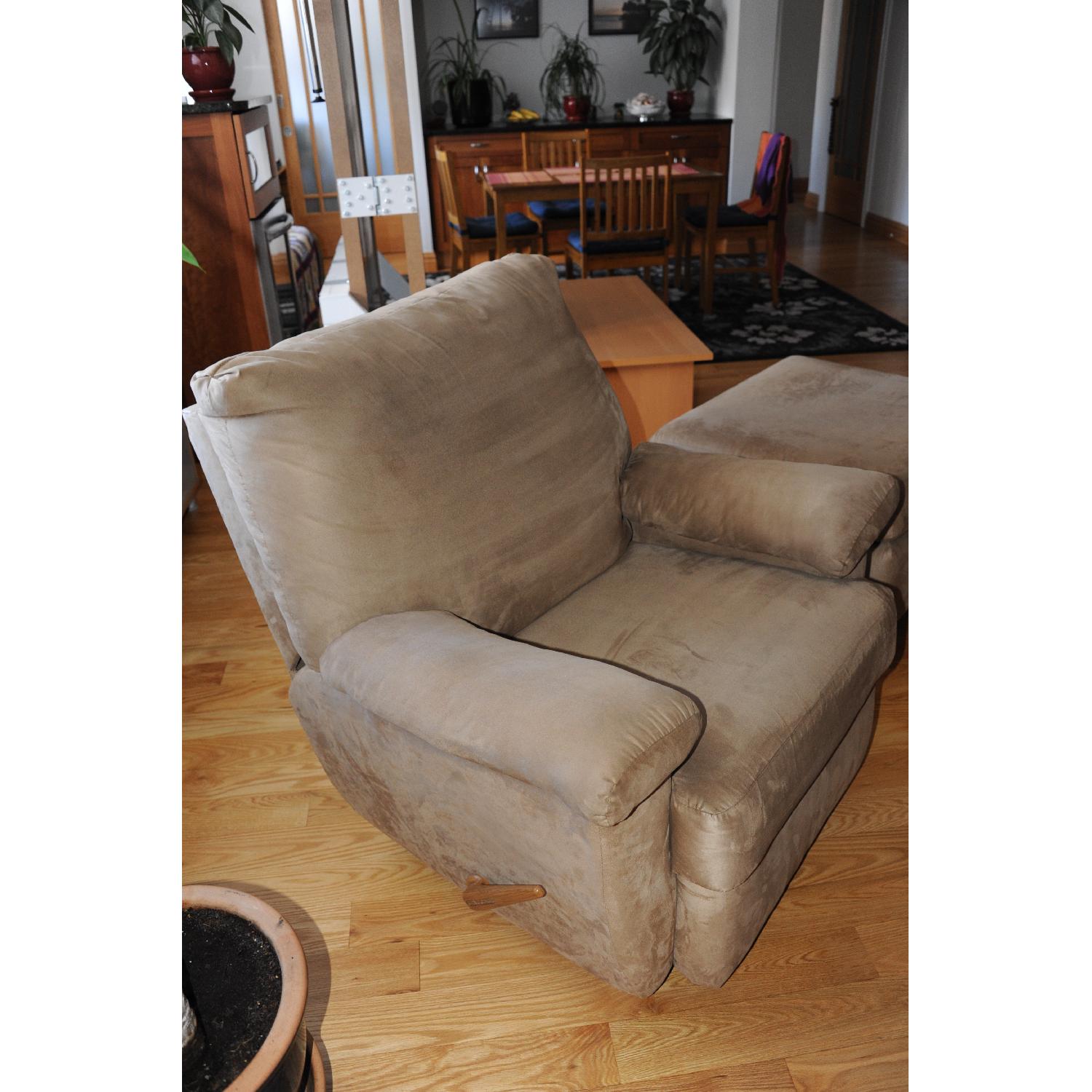 Stratford Company Khaki MicroFiber Sleeper Sofa + Recliner & Ottoman - image-7