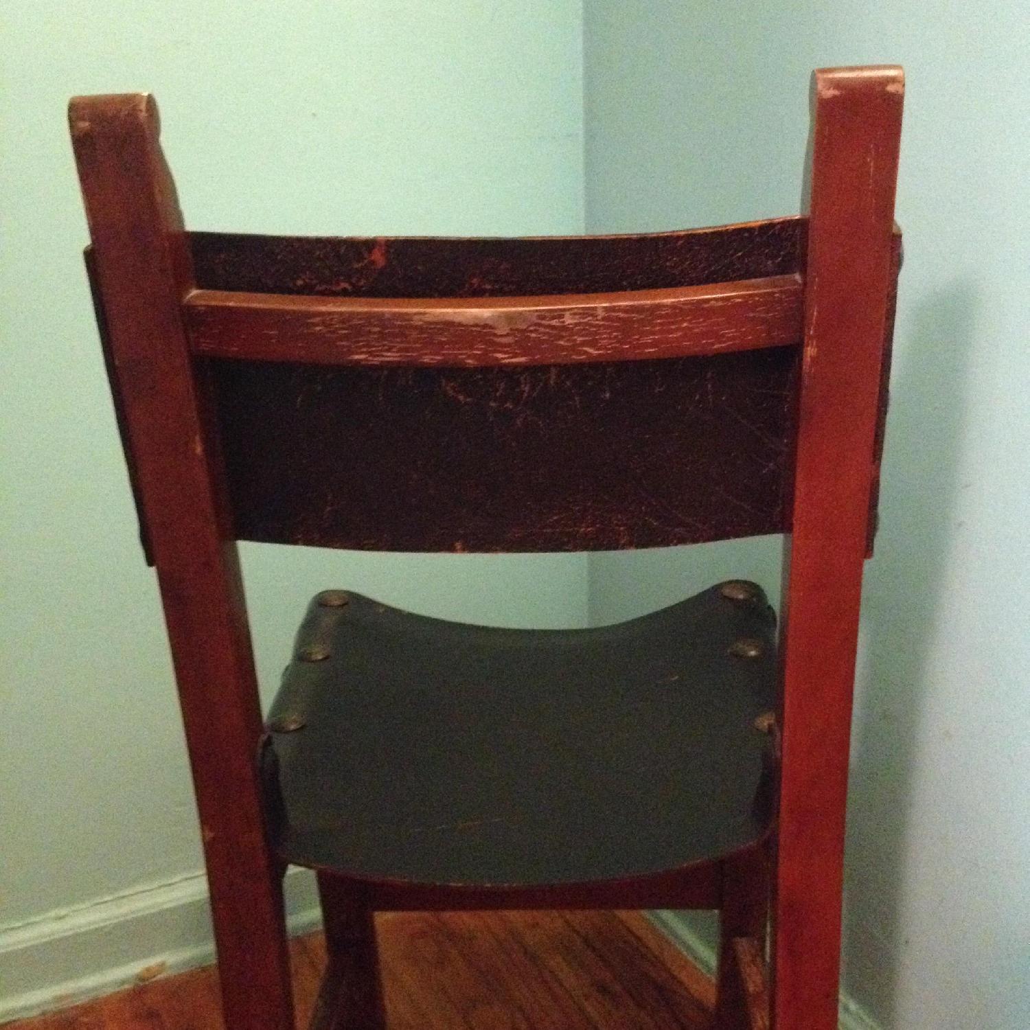 Wood & Black Leather Antique Chair AptDeco