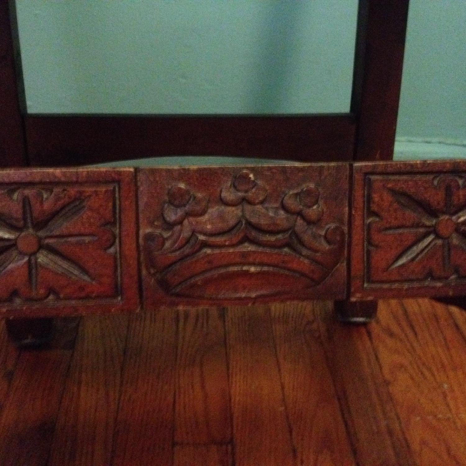 Wood & Black Leather Antique Chair AptDeco