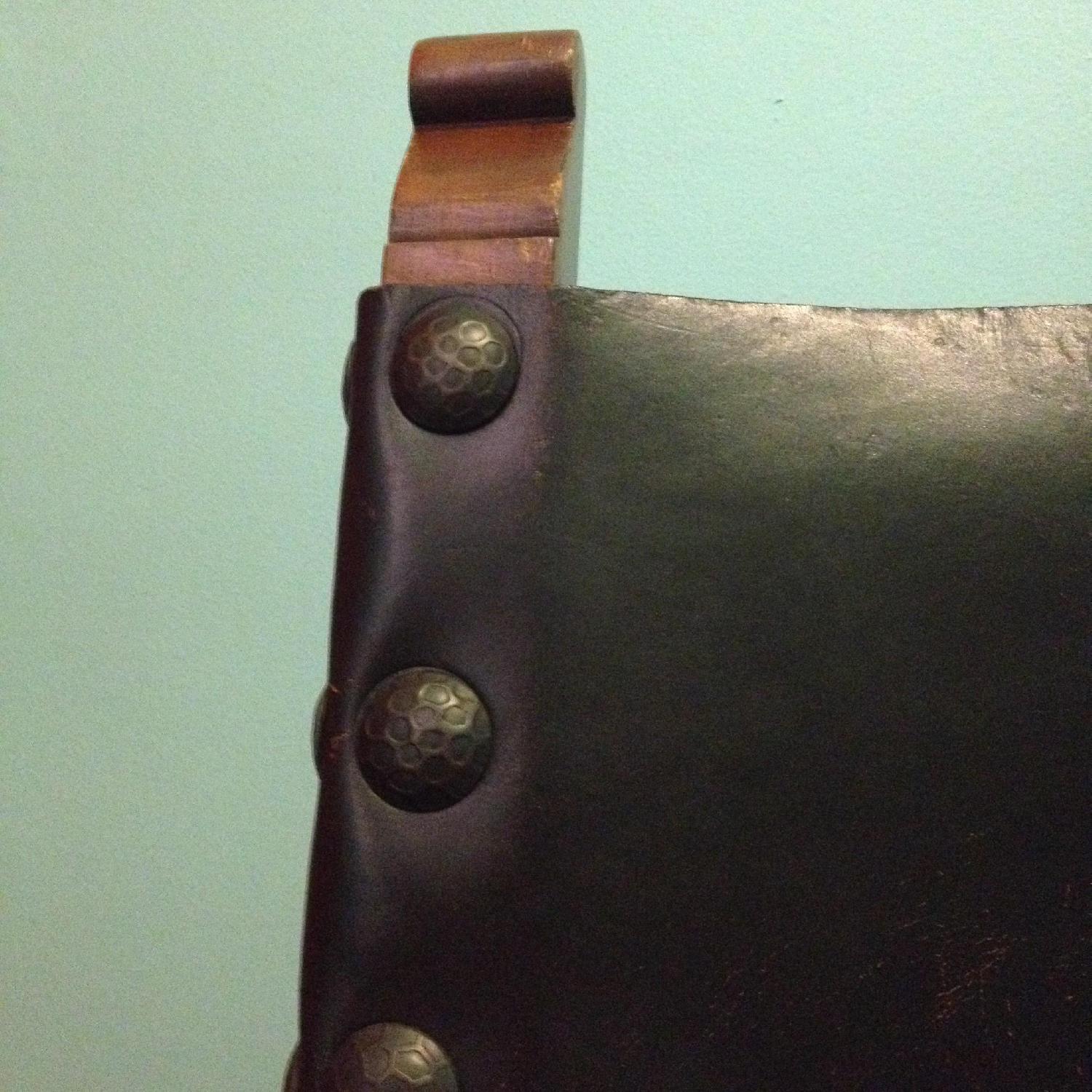 Wood & Black Leather Antique Chair AptDeco