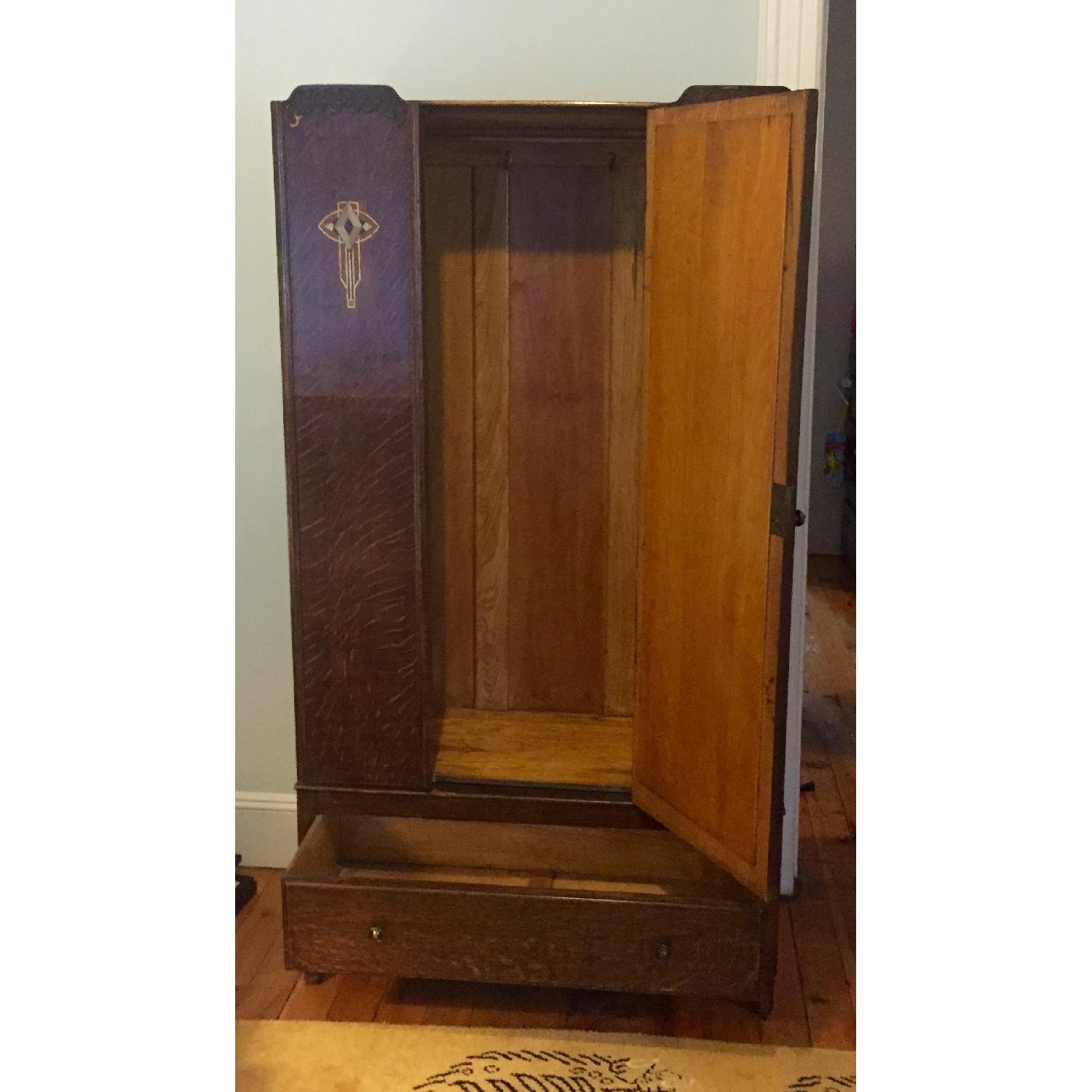 Antique Art Deco Oak Armoire - image-5