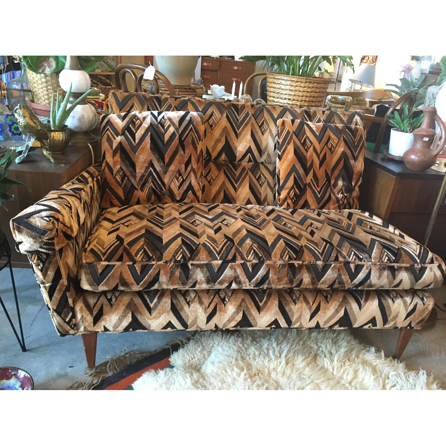 Mid-Century Velvet Chevron Loveseat - image-3