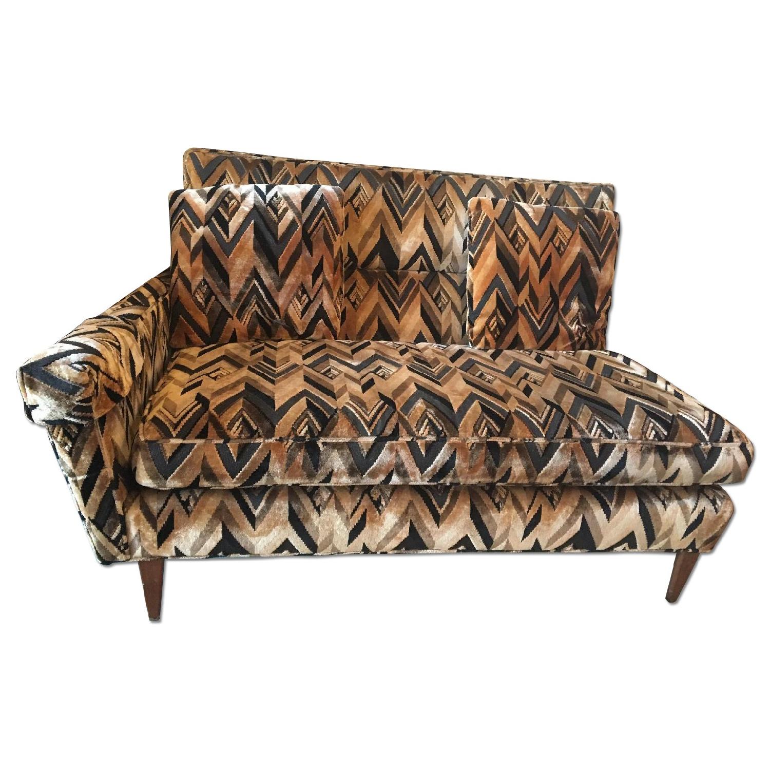 Mid-Century Velvet Chevron Loveseat - image-0