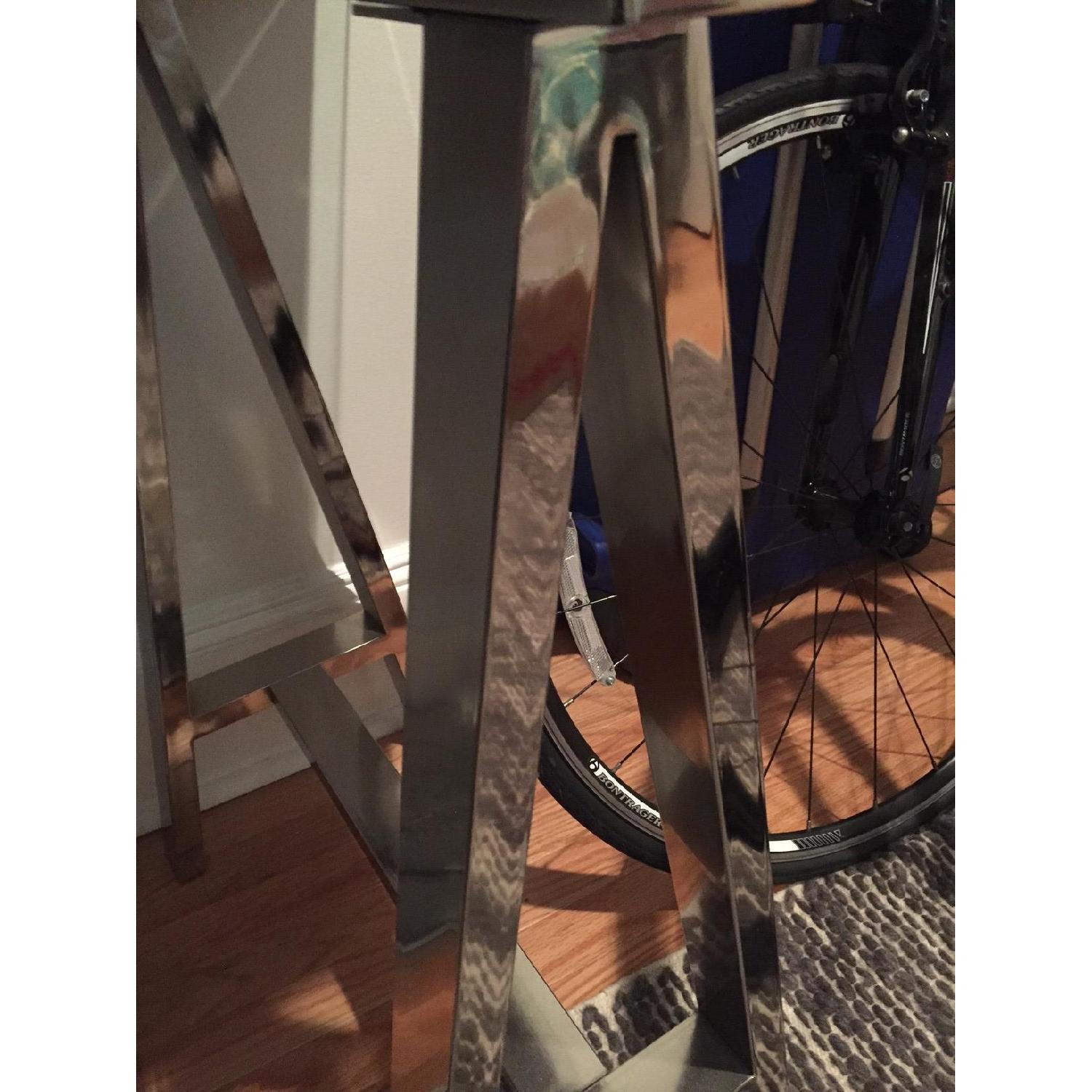 West Elm Glass Top/Nickel Base Cross Base Desk - image-2