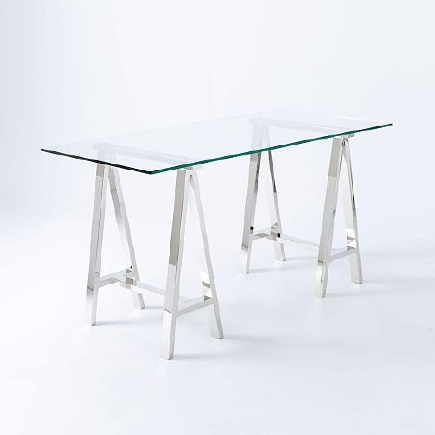 West Elm Glass Top/Nickel Base Cross Base Desk - image-3