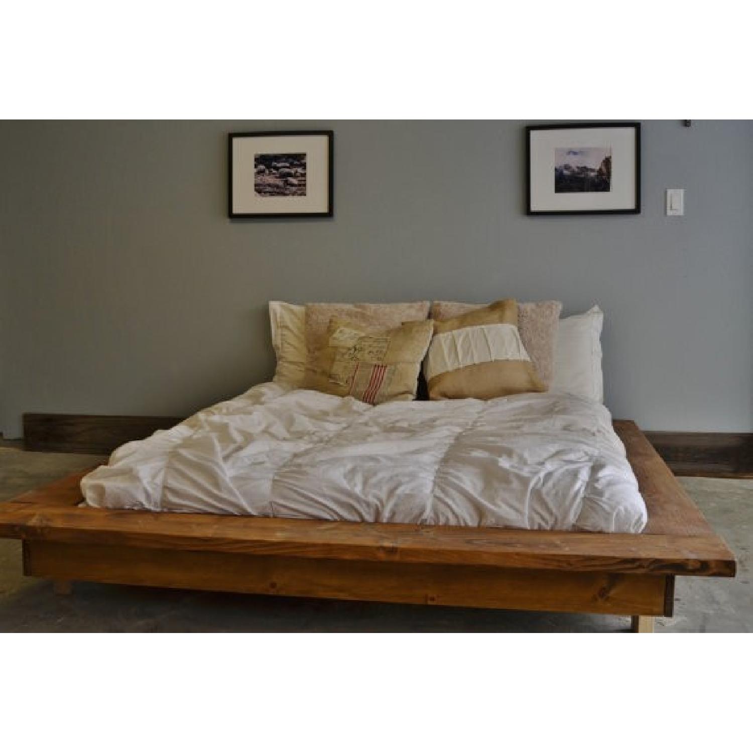 Queen Floating Wood Rustic Platform Bed Frame - image-1
