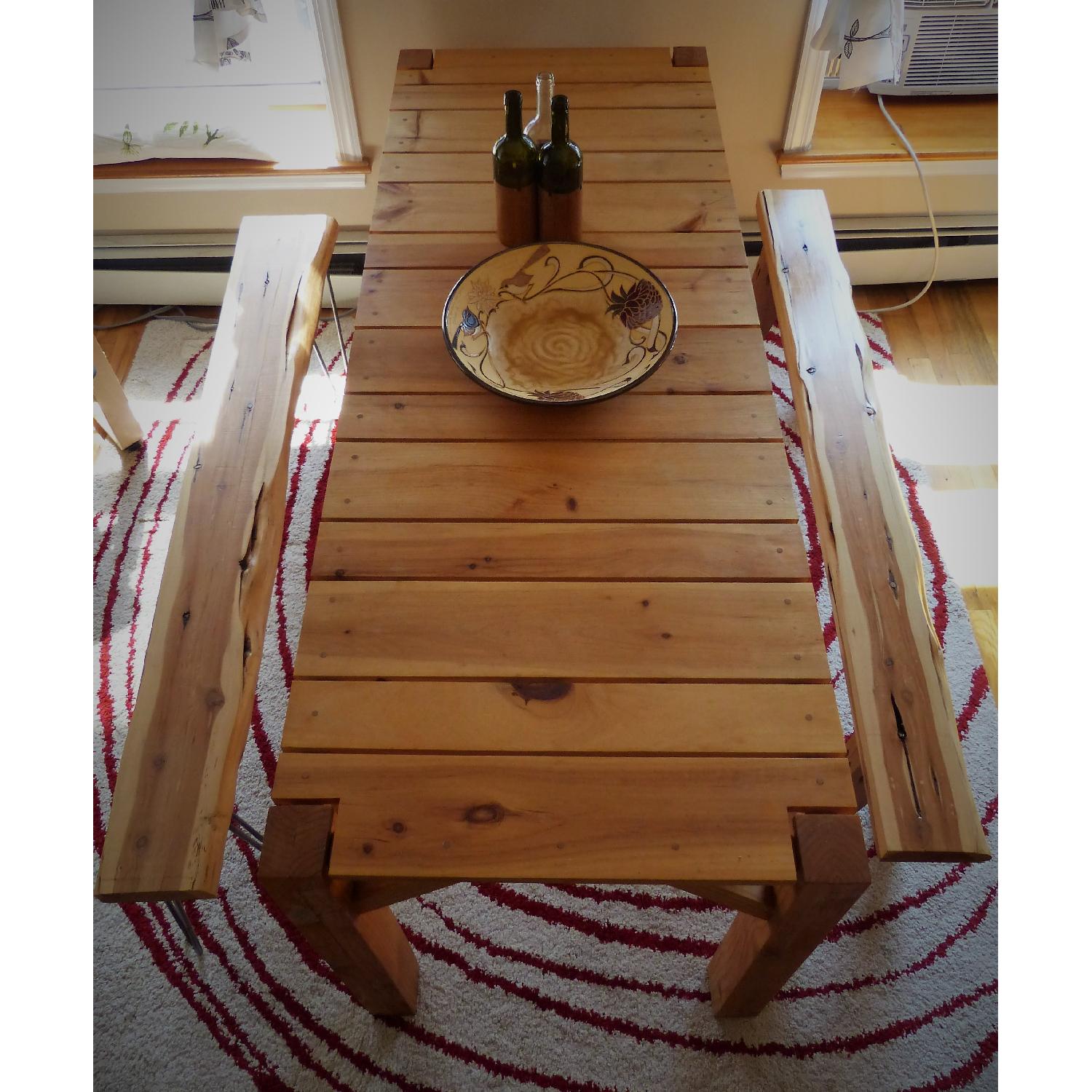 Handmade Wooden Table w/ 2 Benches - image-1