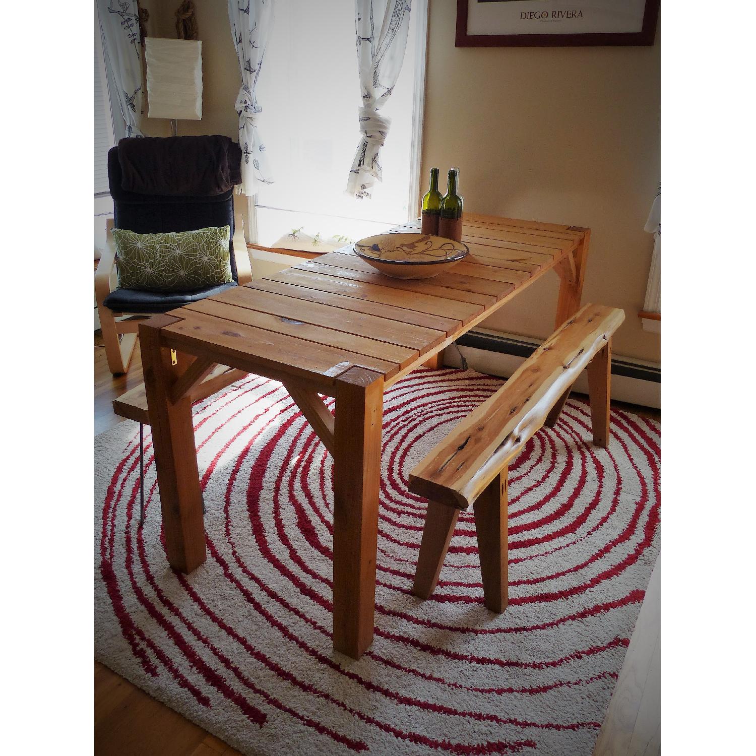 Handmade Wooden Table w/ 2 Benches - image-4