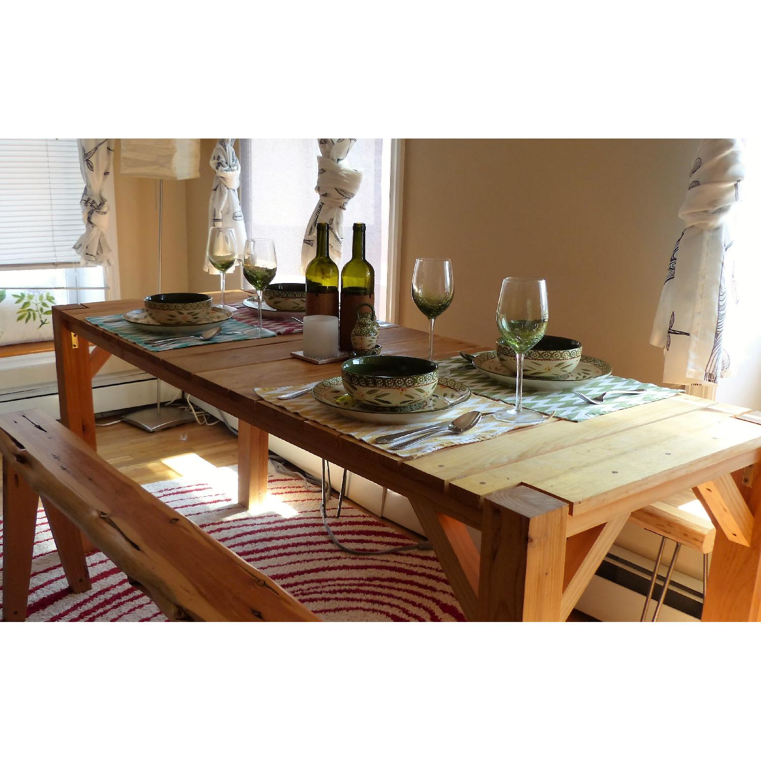 Handmade Wooden Table w/ 2 Benches - image-10