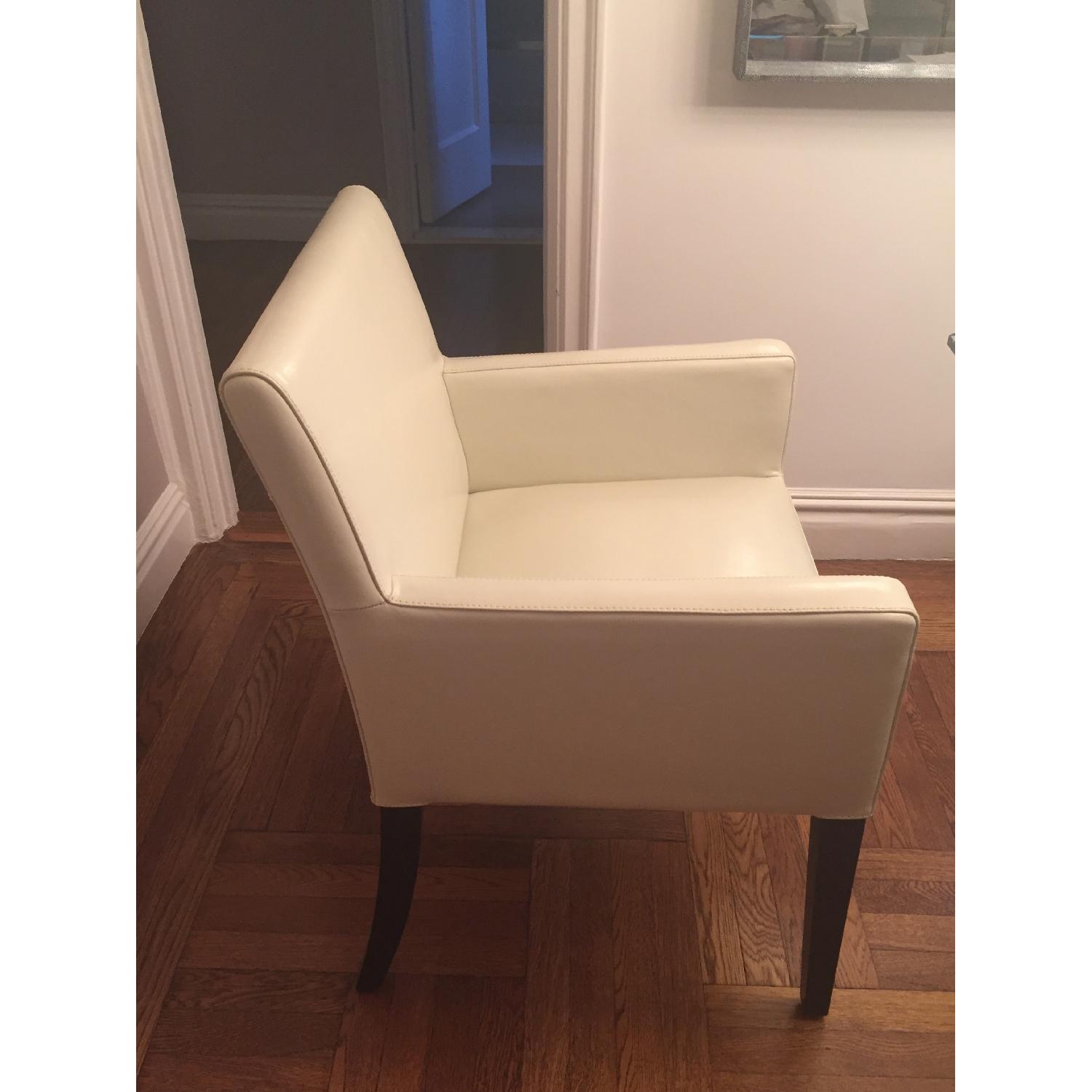 Crate & Barrel Lowe White Leather Dining Arm Chairs AptDeco