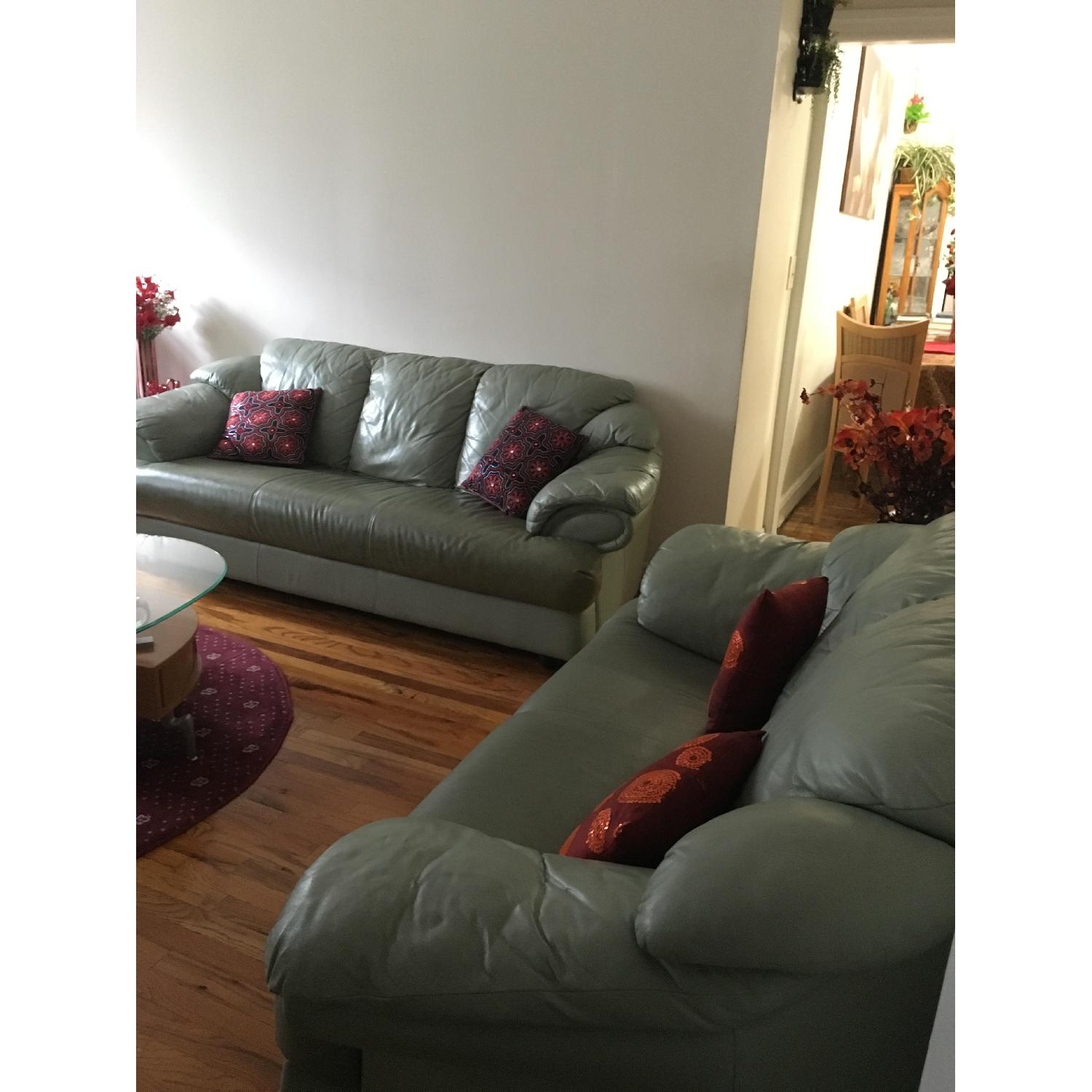 Leather Sofa + Matching Loveseat in Mint Green - image-1