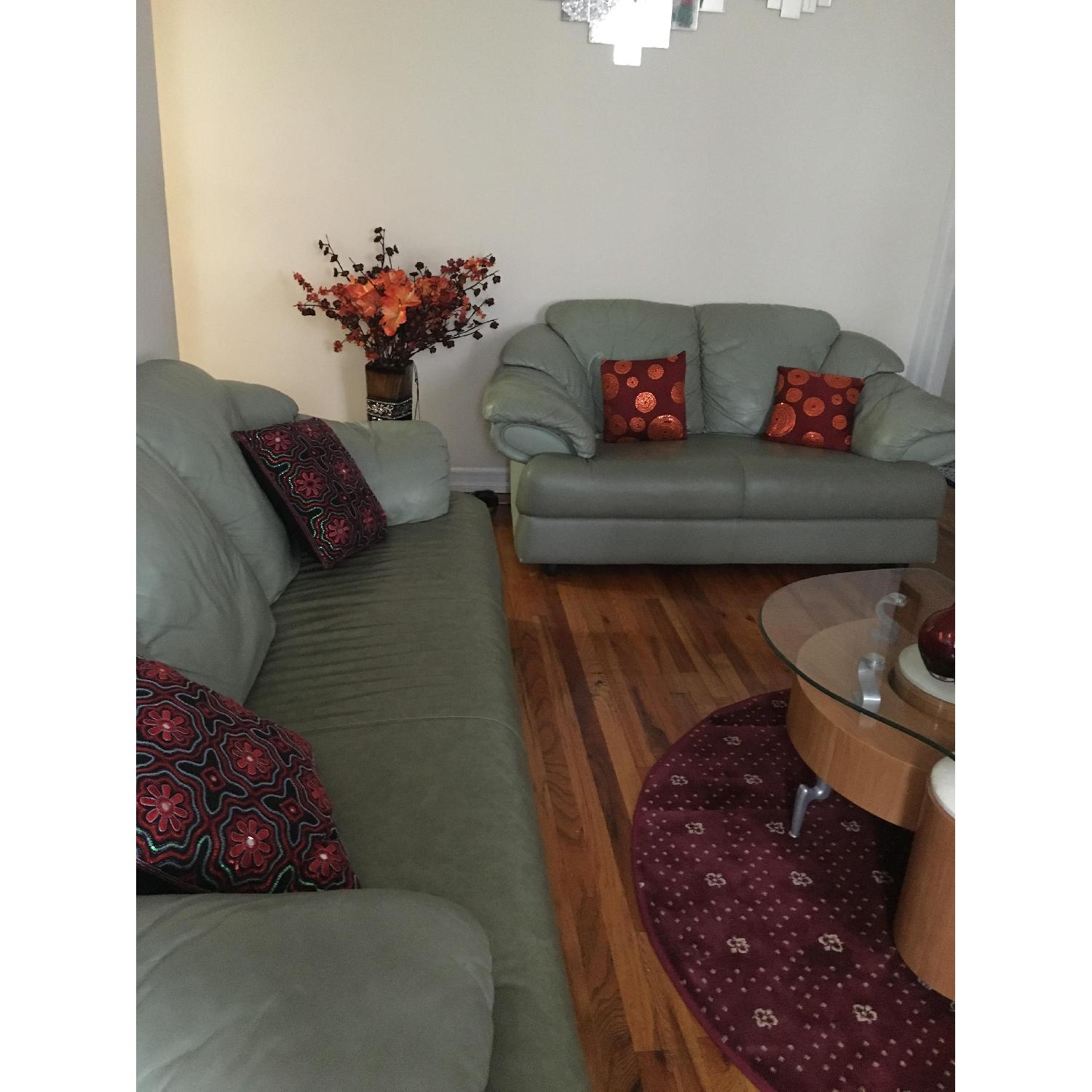 Leather Sofa + Matching Loveseat in Mint Green - image-2