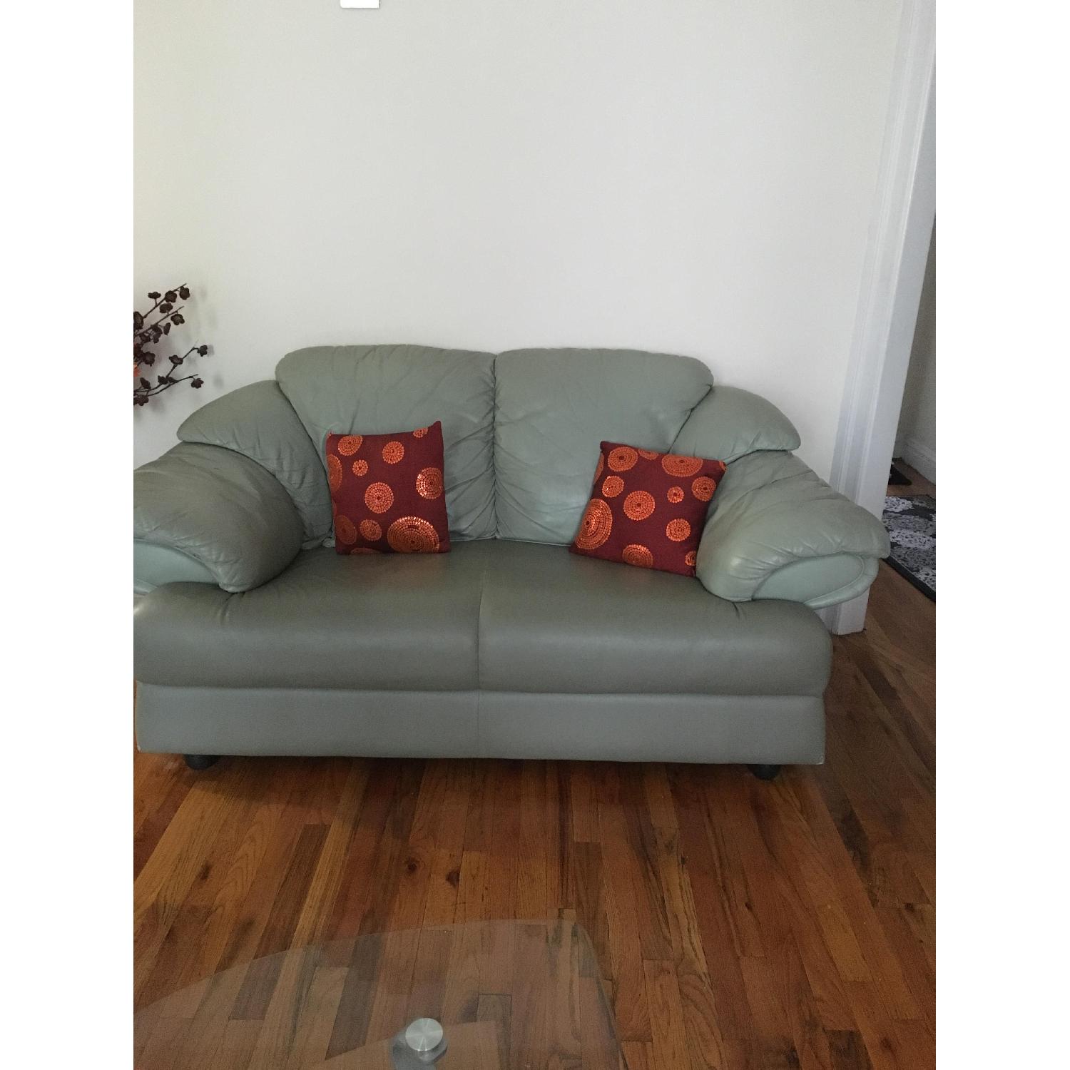 Leather Sofa + Matching Loveseat in Mint Green - image-3