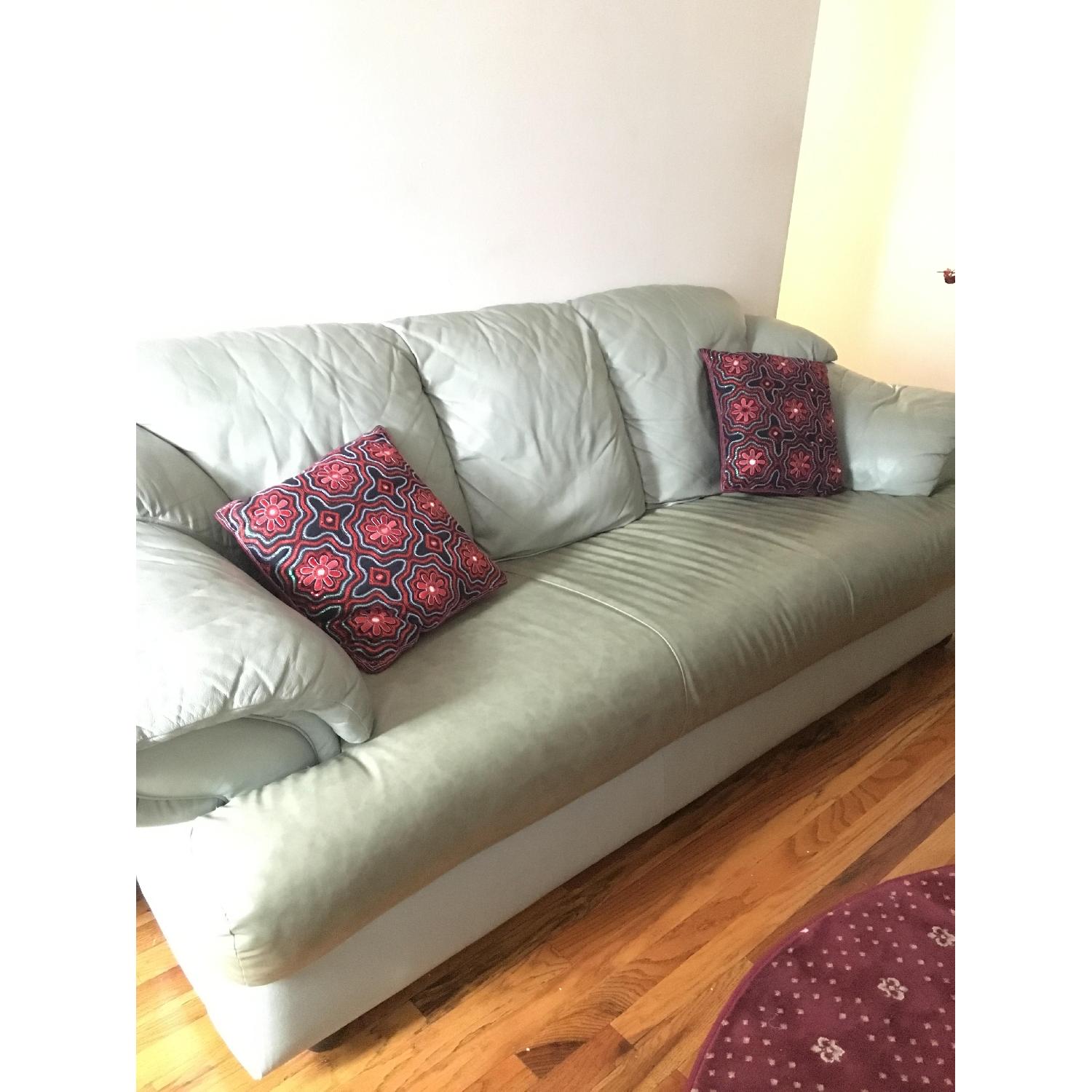 Leather Sofa + Matching Loveseat in Mint Green - image-4