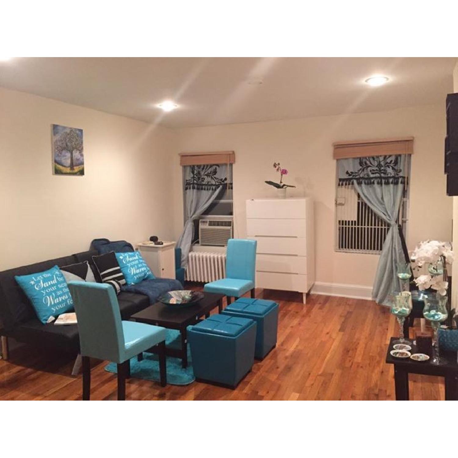 Black Leather & Chrome Legs Convertible Futon - image-3