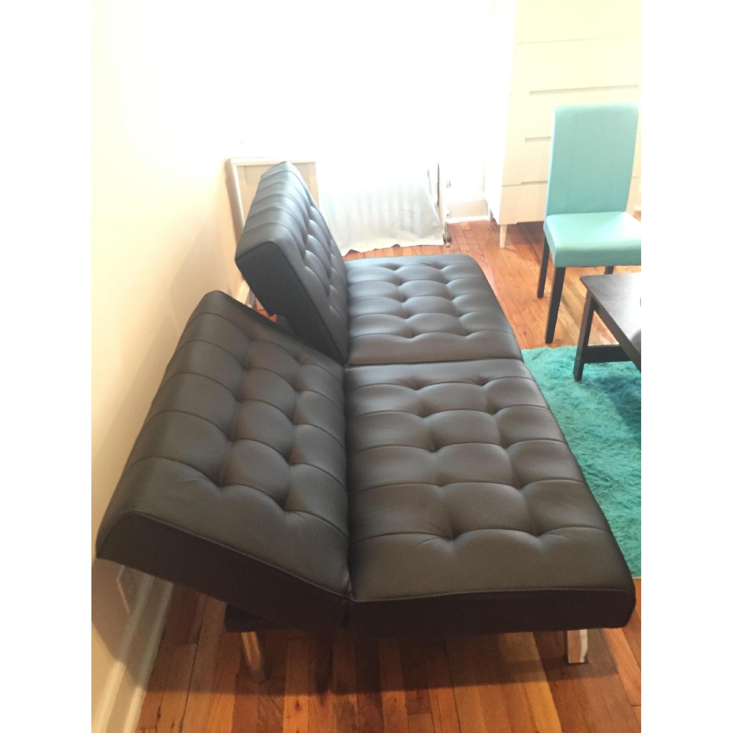 Black Leather & Chrome Legs Convertible Futon - image-5