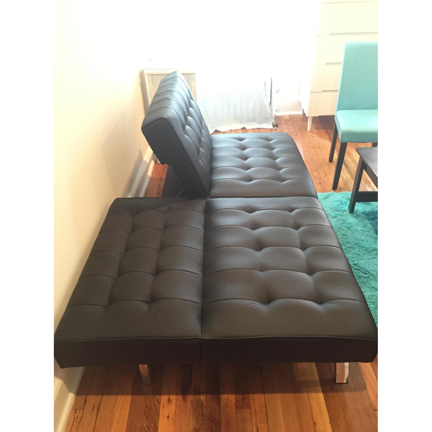 Black Leather & Chrome Legs Convertible Futon - image-6